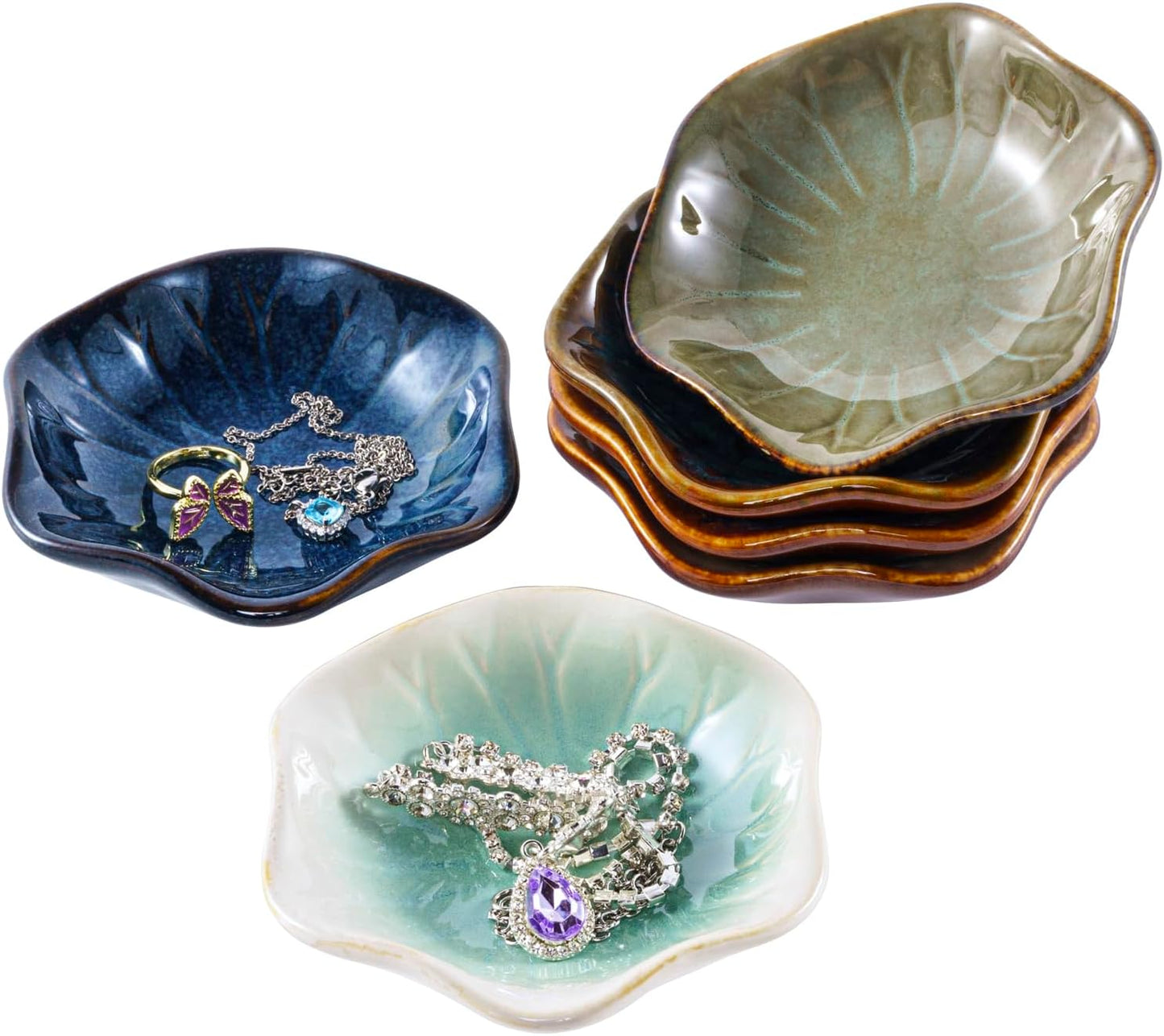Handcrafted Floral Trinket Trays in Luxe Glazed / Kiln Transformation Six Color Mixture / Set of 6