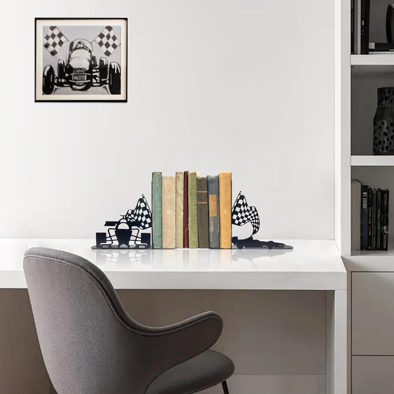Metal Bookends Decorative Race Car Themed Kids Book Ends