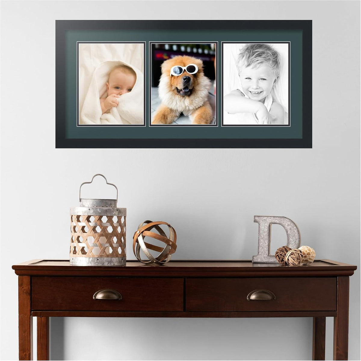 ArtToFrames Collage Picture Frame 3 Opening 3-8x10 Photo Frame | Made in USA | Black Frame Evergreen and Black Mats
