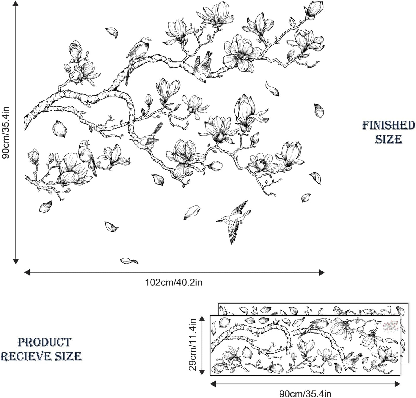 Supzopne Vintage Magnolia Tree Branch Wall Decal / Black and White