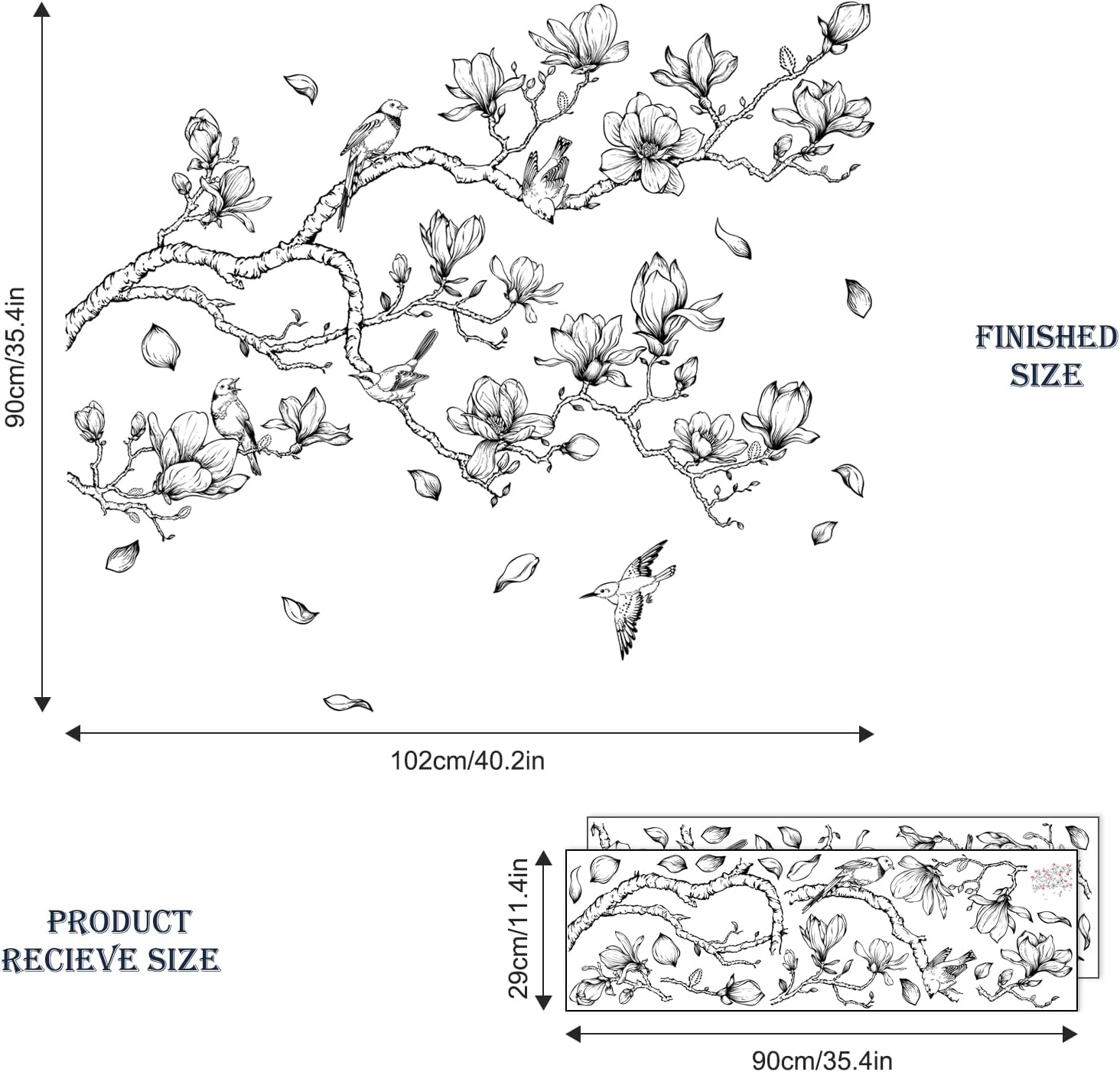 Supzopne Vintage Magnolia Tree Branch Wall Decal / Black and White