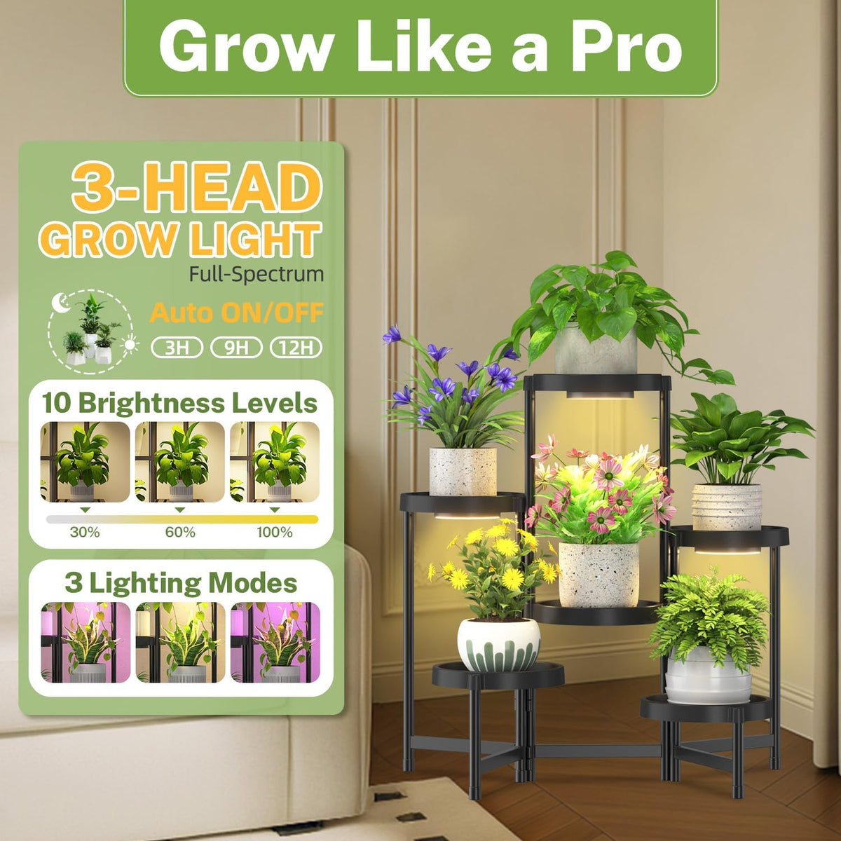 iDavosic.ly 6 Tier Folding Plastic Plant Stand Indoor, Grow Light, Black | Space Saving Tiered Corner Storage Display