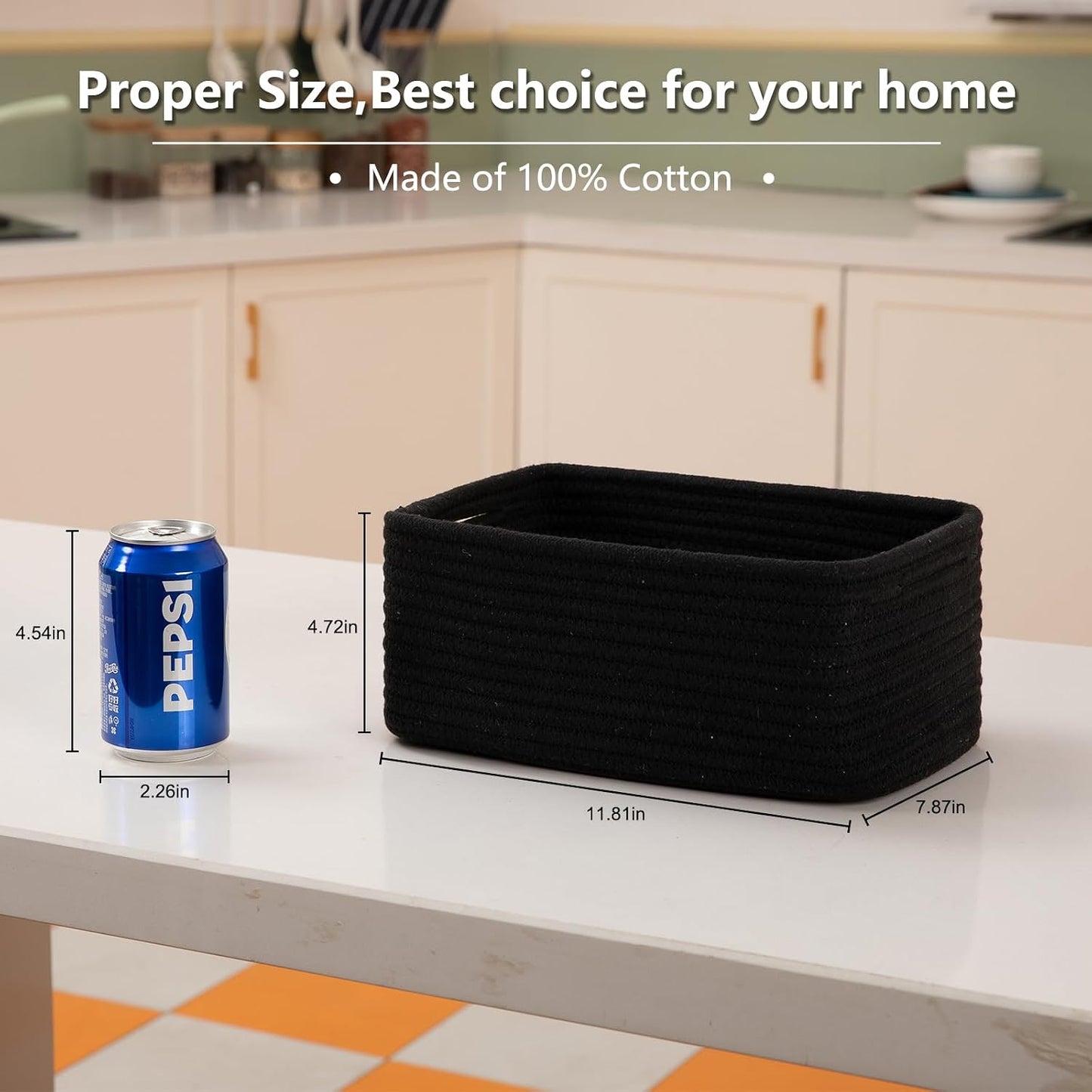 Mini Woven Rope Storage Bins for Towels / Black / 11.81''lx7.87''wx4.72''h / Set of 4