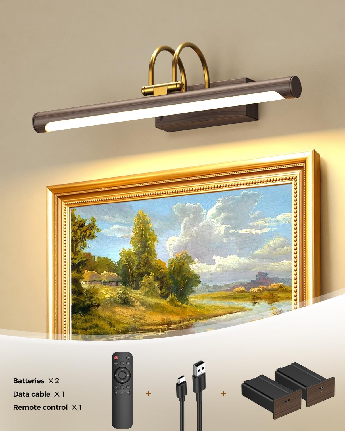 Picture Light,15.7″ Wireless Battery Operated Rechargeable LED Wall Light with Remote,Dimmable Art Light with