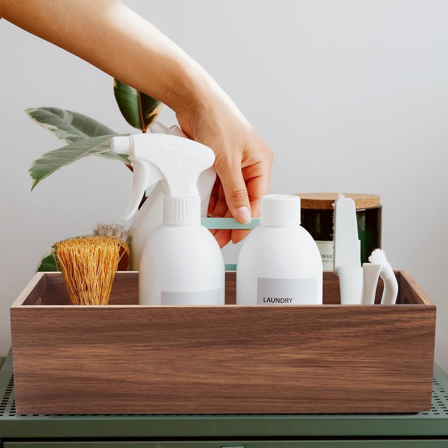 Acacia Wood Bathroom Storage Basket for Organizing / 15 x 6 x 4