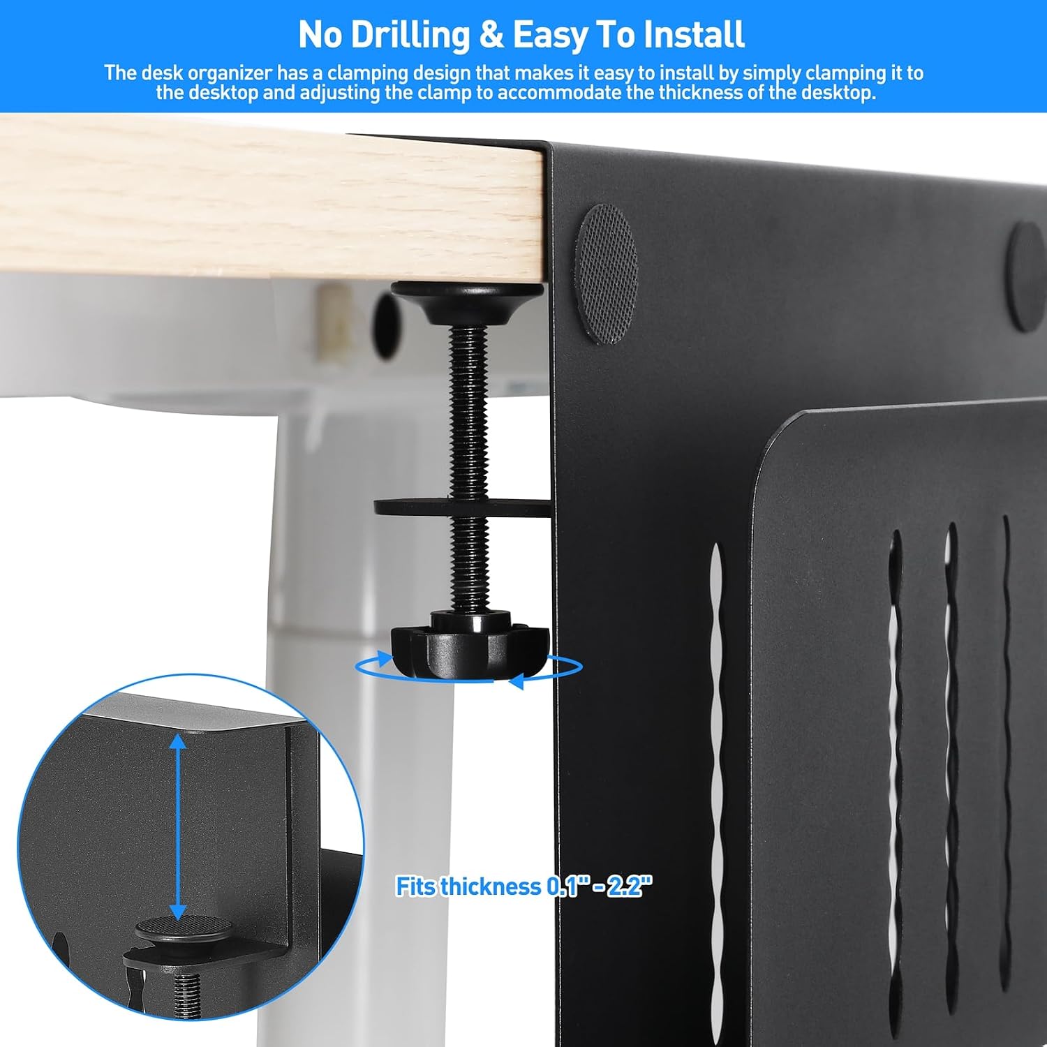 MAXECHO Desk Side Storage, Under Desk Laptop Mount, Table Side Hanging File Organizer, No Drill Clamp On Cable