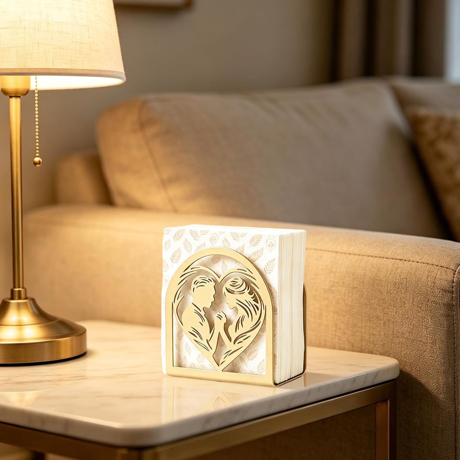 Napkin Holder / Love-Themed Decorative Metal Napkin Dispenser / Gold