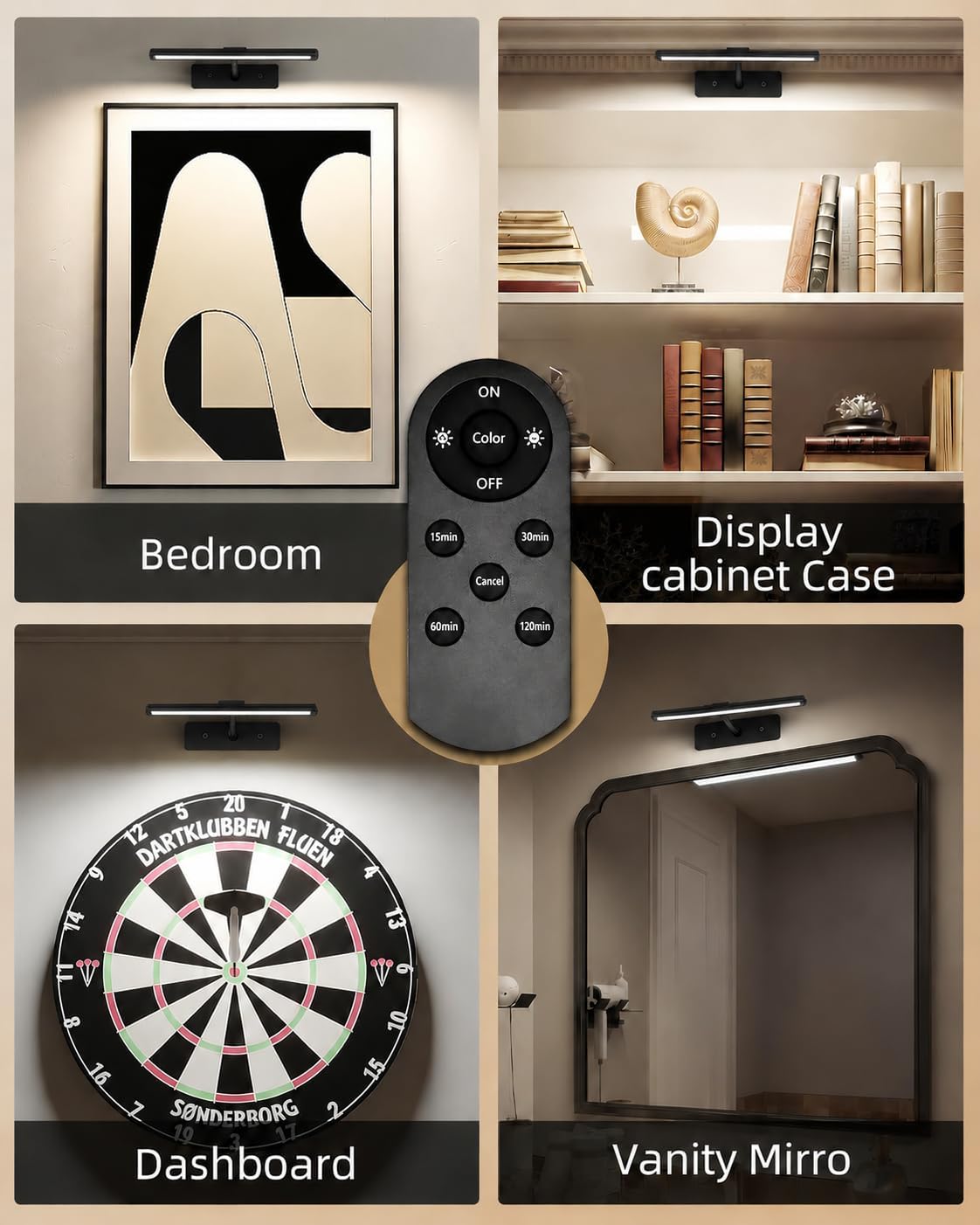 EZVALO Picture Light for Wall, 13'' Black Rechargeable 4800mAh Battery Lights Wireless with IR Remote, Magnetic LED Art