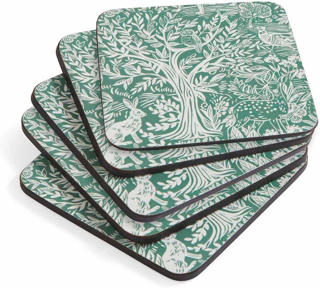 4.1" Woodland Botanical Drink / Coasters / Tapestry Sage / Set of 6