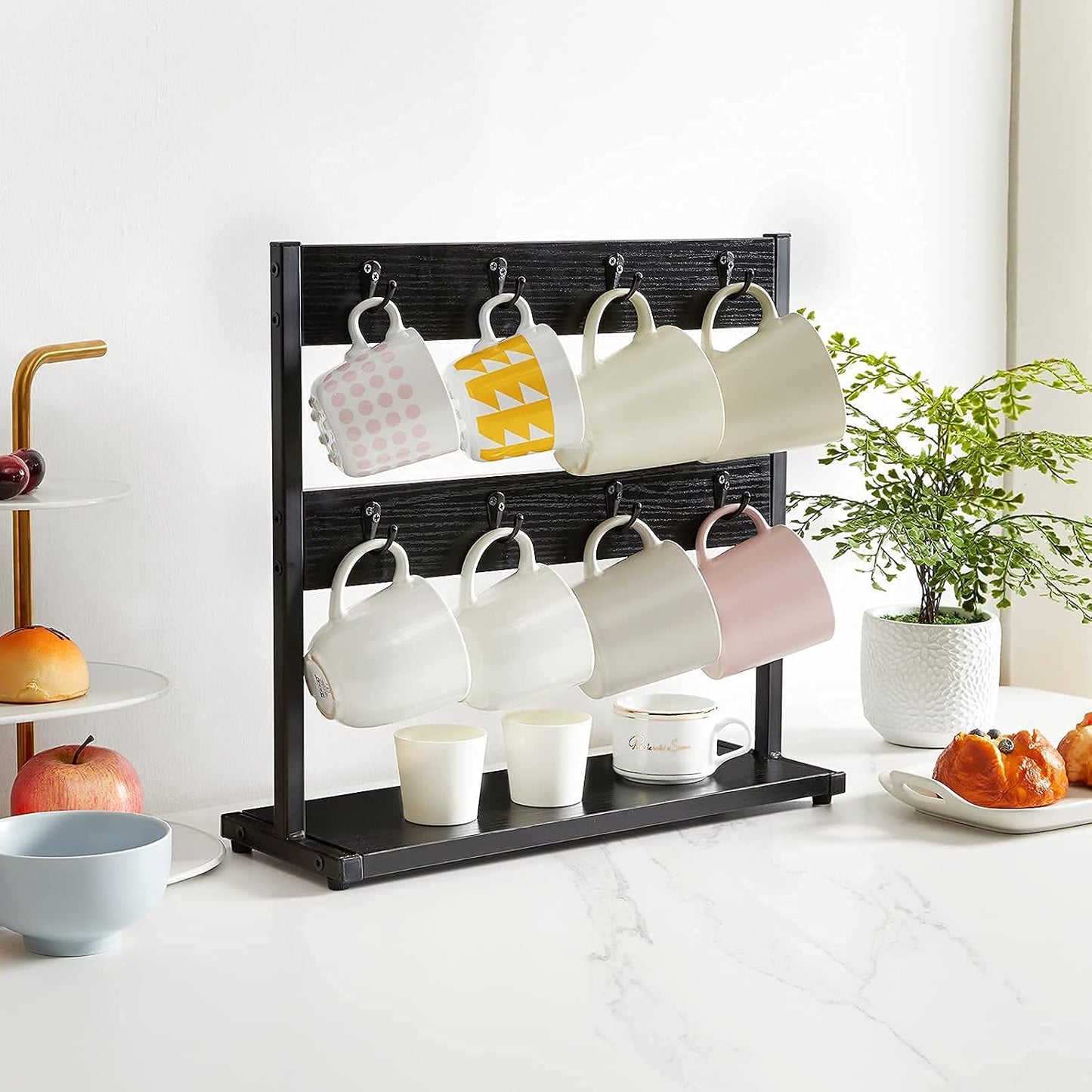 IBUYKE Coffee Mug Holder for Countertop,16 Hook Mug Tree,Black TBJ001B | Coffee Cup Holder Mug Display Organizer Mug
