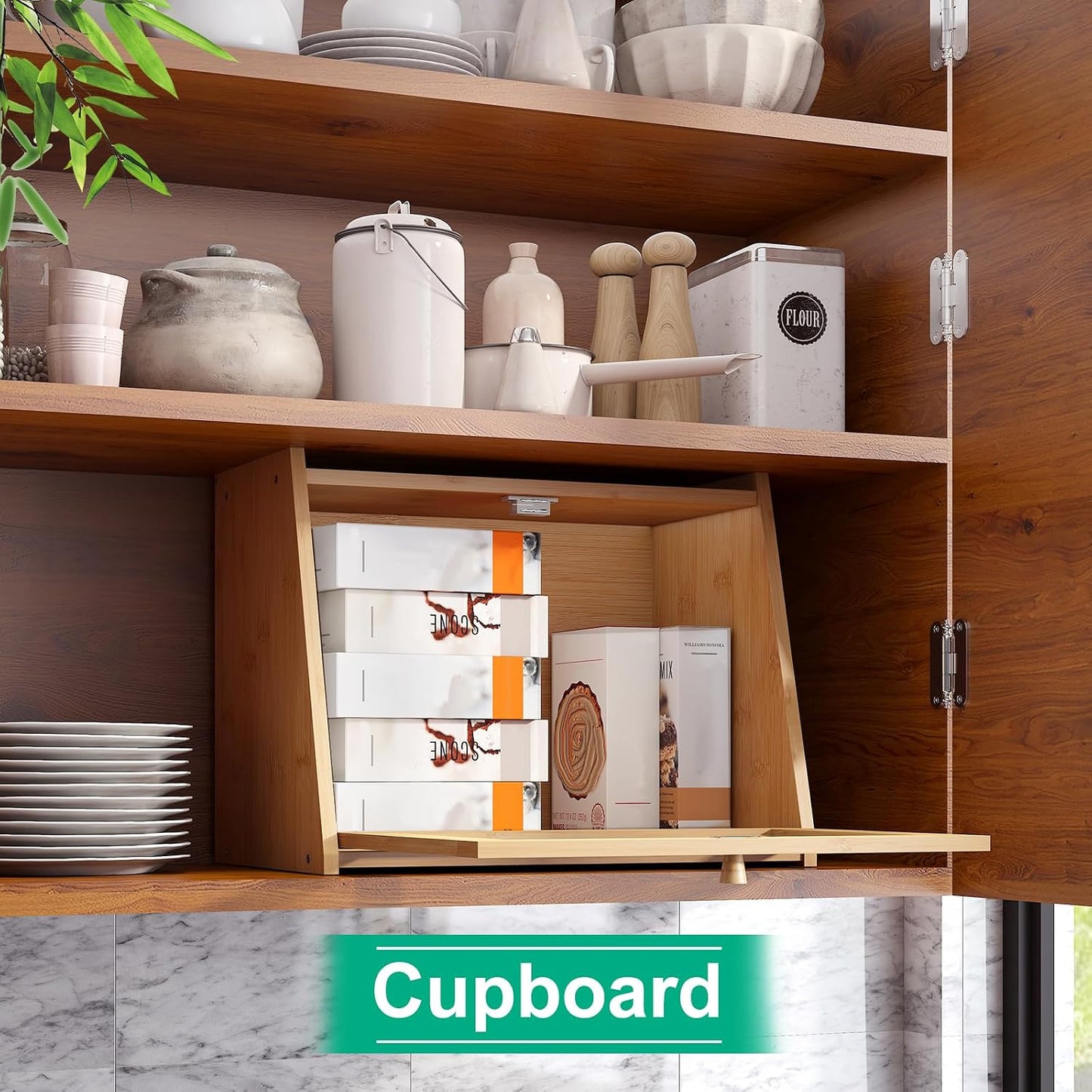 kiplant Large Bread Box for Kitchen Counter, Bamboo Bread Storage Container with Wavy Arcylic Transparent Door, Bamboo