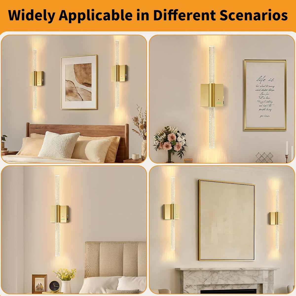 28” Wall Sconces Set of 2, Rechargeable Battery Powered Wall Light | Extra Large 8000mAh Battery Operated Dimmable Led