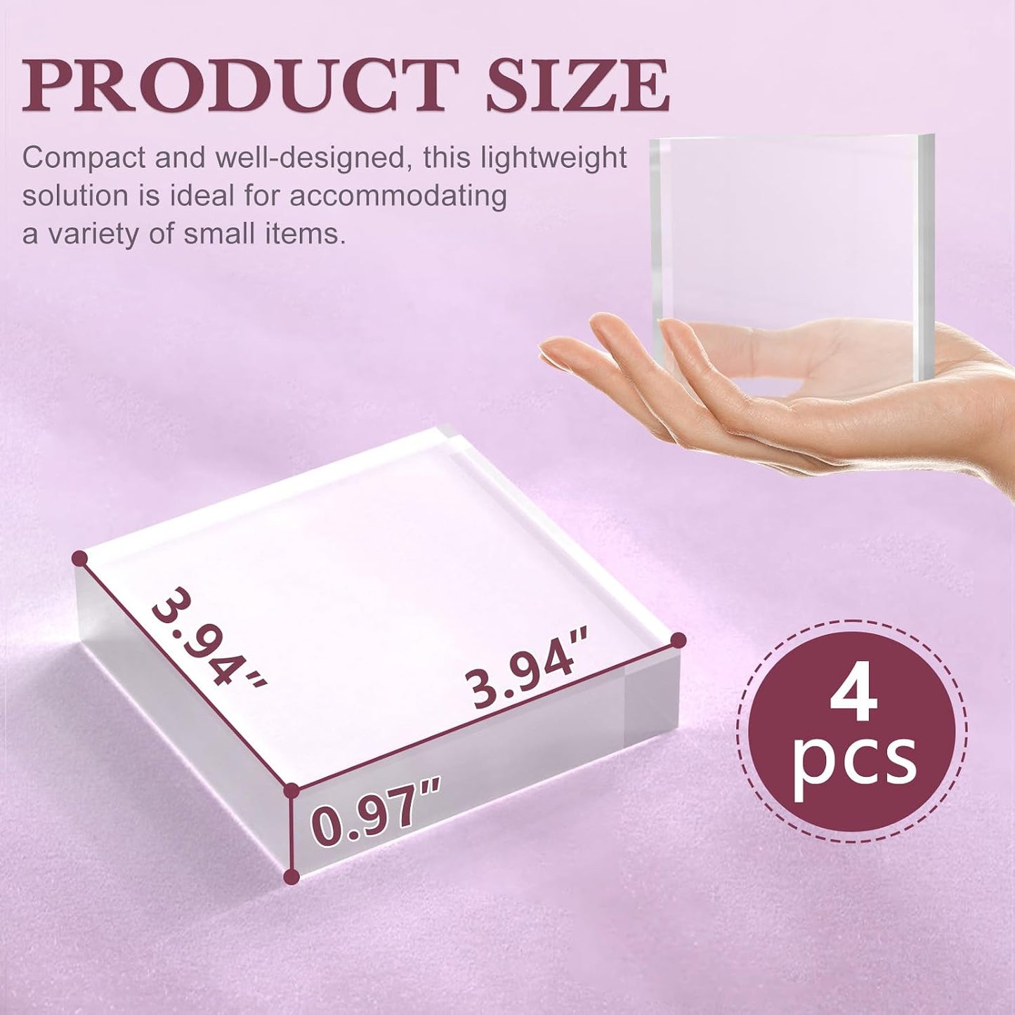 Acrylic Base Stand Acrylic Blocks for Display Polished Block Square / 4 x 4 x 1 / Clear / Set of 4