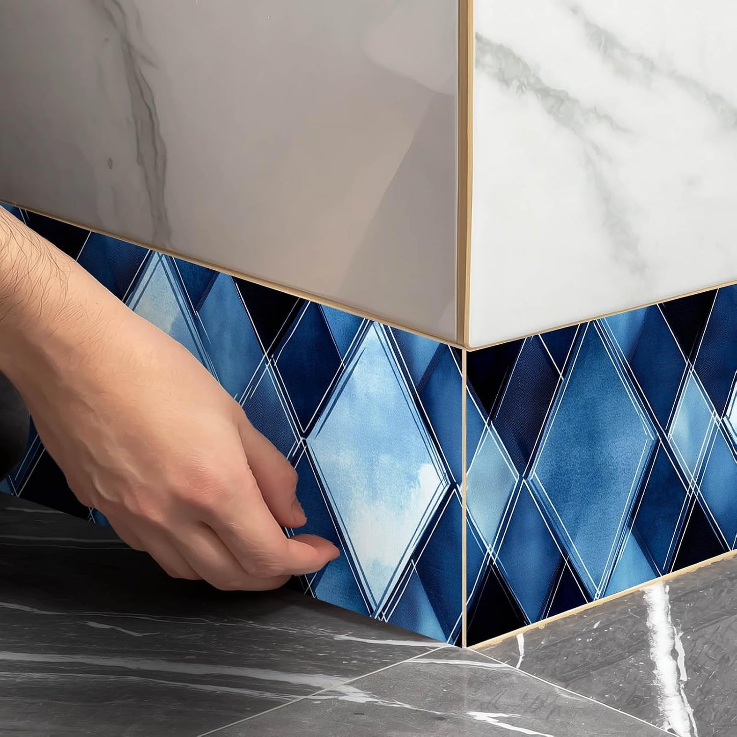 Wallpaper Border Blue Strip Wallpaper Peel and Stick Wall Diamond Geometric / Blue Diamond Glass