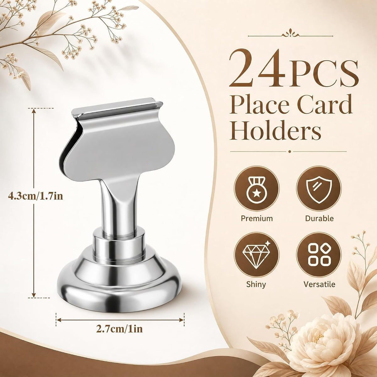ERYTLLY 24 PK Place Card Holders 1.7 inches Table Card Holder Steel Card Holders for Weddings,Birthdays,Photos, Memo