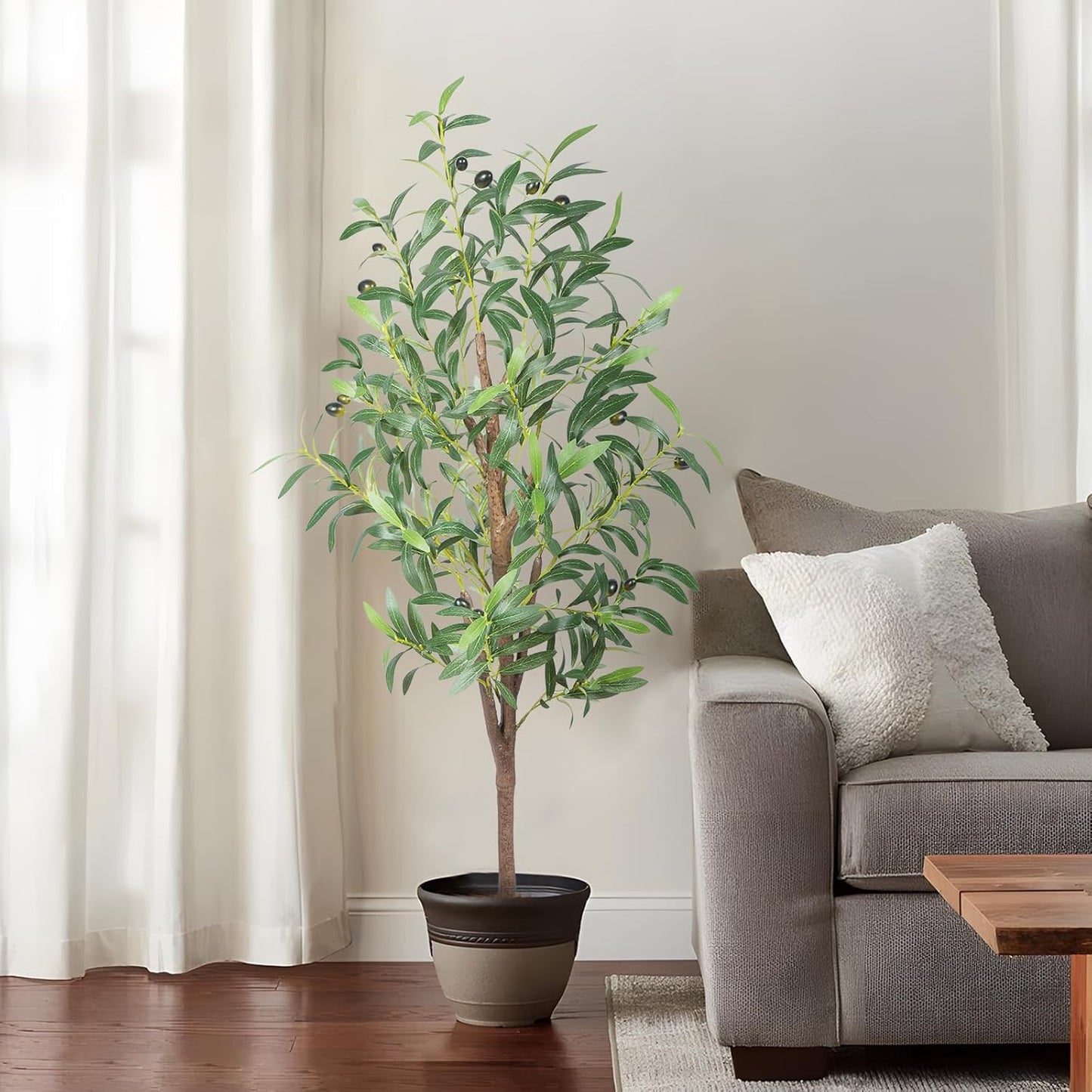 Tall Faux Olive Trees Outdoor Fake Potted Silk Plant / 4ft / 4 Inch