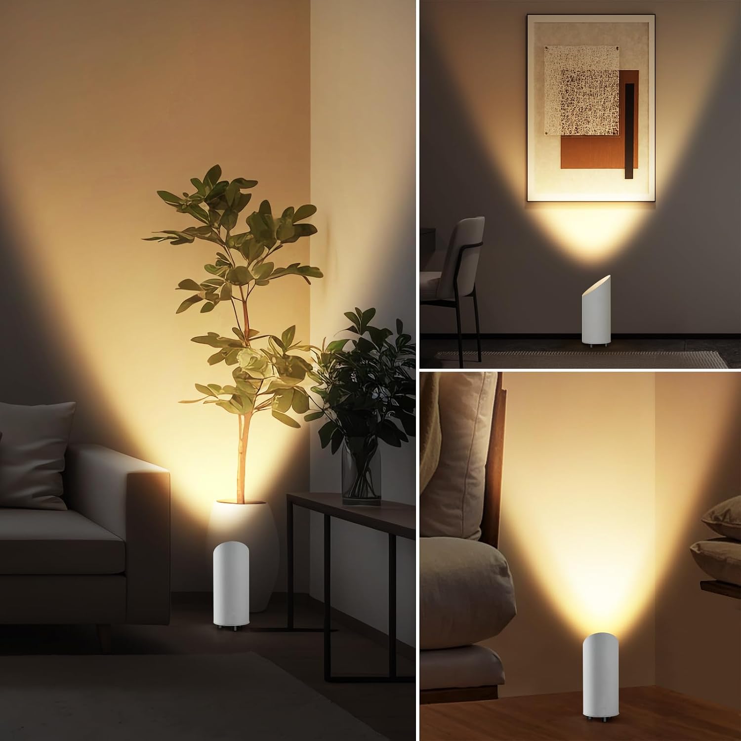 Powfloven 2 Pack Uplights Indoor Battery Operated, Wireless Uplighting | USB Charging, Remote, Timer, 3 Color