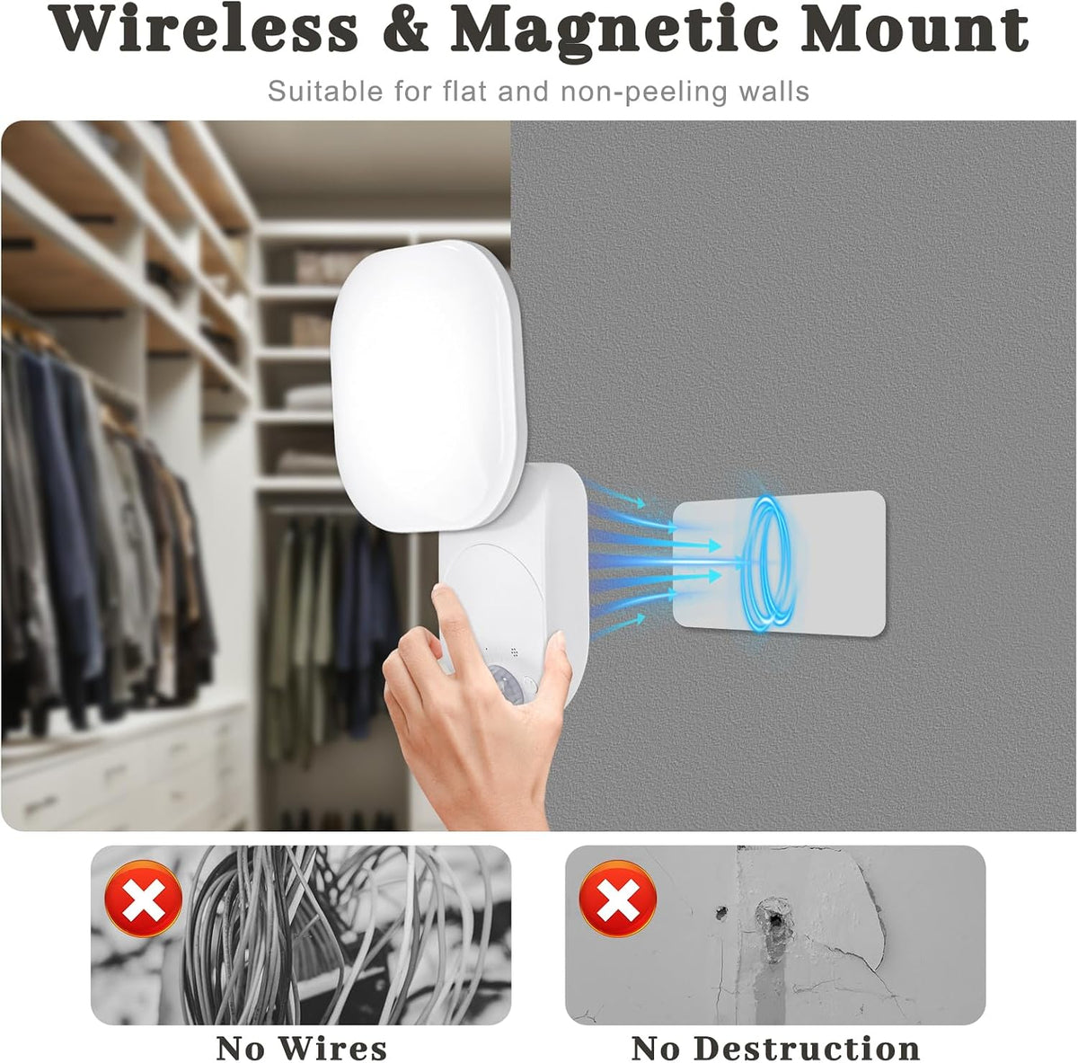 Yochoice Rechargeable Motion Sensor Wireless Dimmable LED Wall Lights with Remote, Closet Lights Battery Operated with