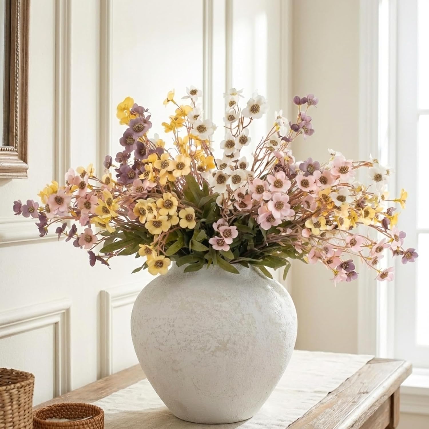 White Rustic Large Round Vase / White Large Round / 11 Inch