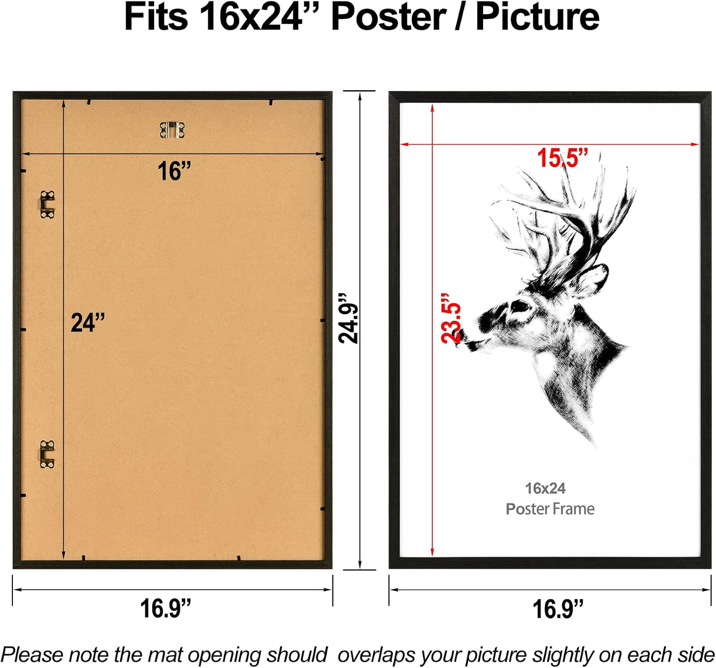 Yaetm 16x24 Poster Frame Black Set of 4, Solid Wood Frame 16 x 24 inches for Pictures, Posters & Art Prints, Wall