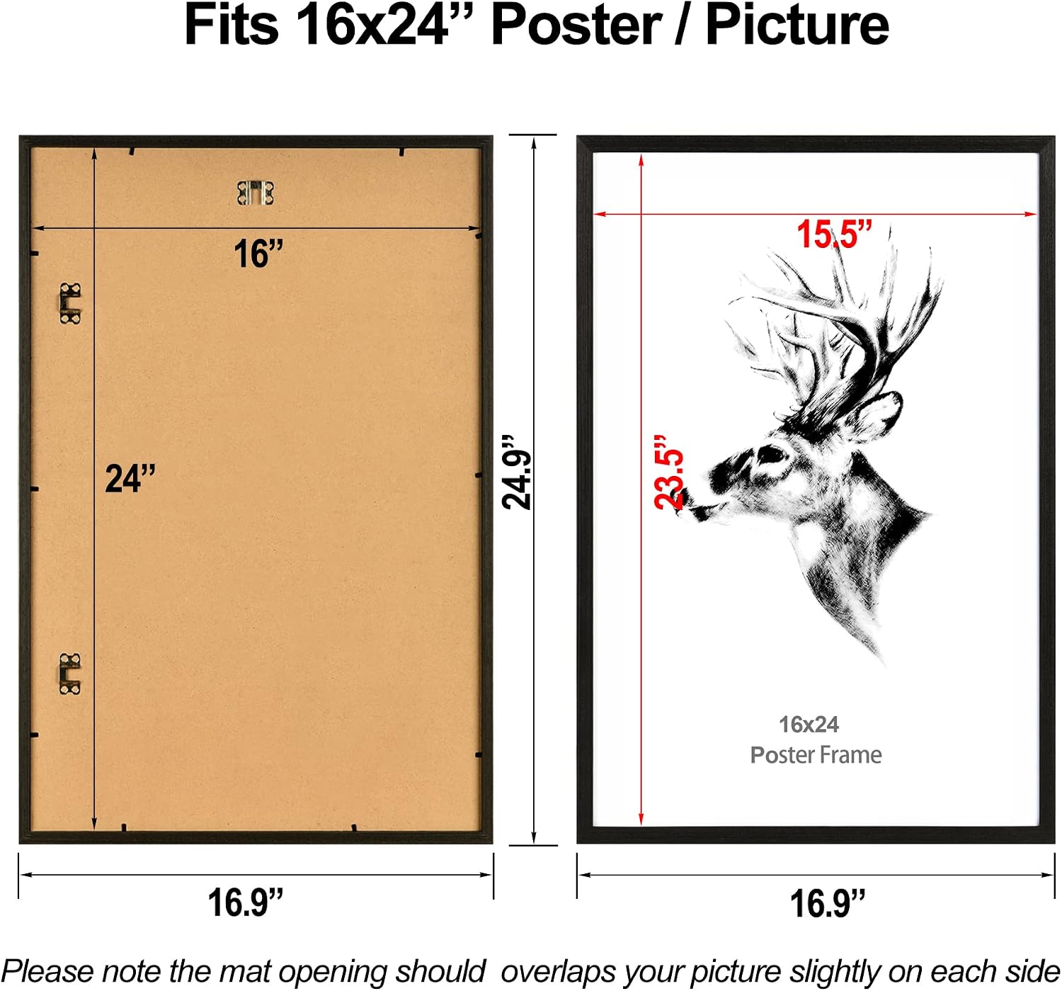 Yaetm 16x24 Poster Frame Black Set of 4, Solid Wood Frame 16 x 24 inches for Pictures, Posters & Art Prints, Wall