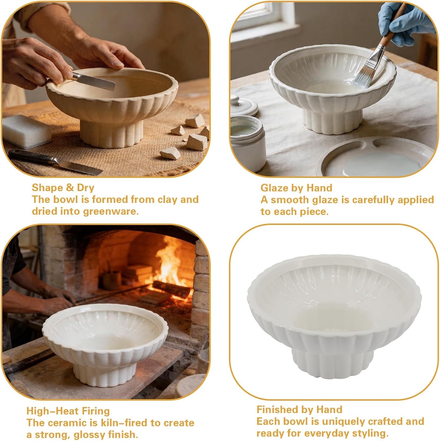 Small Modern Pedestal Bowl / Glossy White / Ceramic / 8 Inch / Set of 8