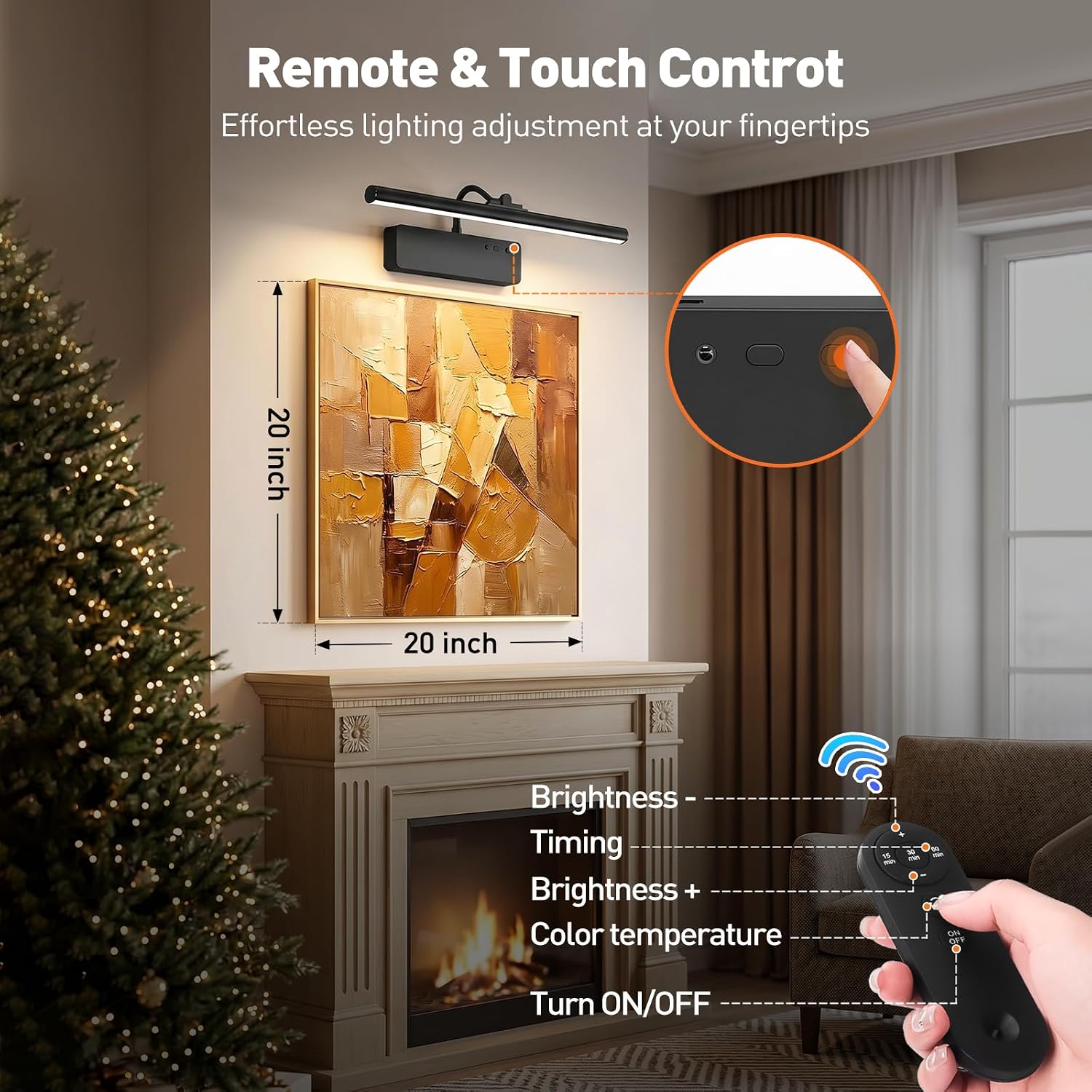 Picture Light, 15.35inch Wireless Picture Lights for Wall Rechargeable, 5400mAh Battery Wall Light with Remote, 3 Color
