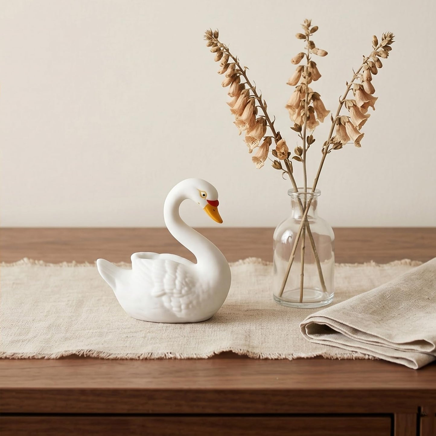 Ceramic Swan Figurine / 2.7 Inche Tall / White