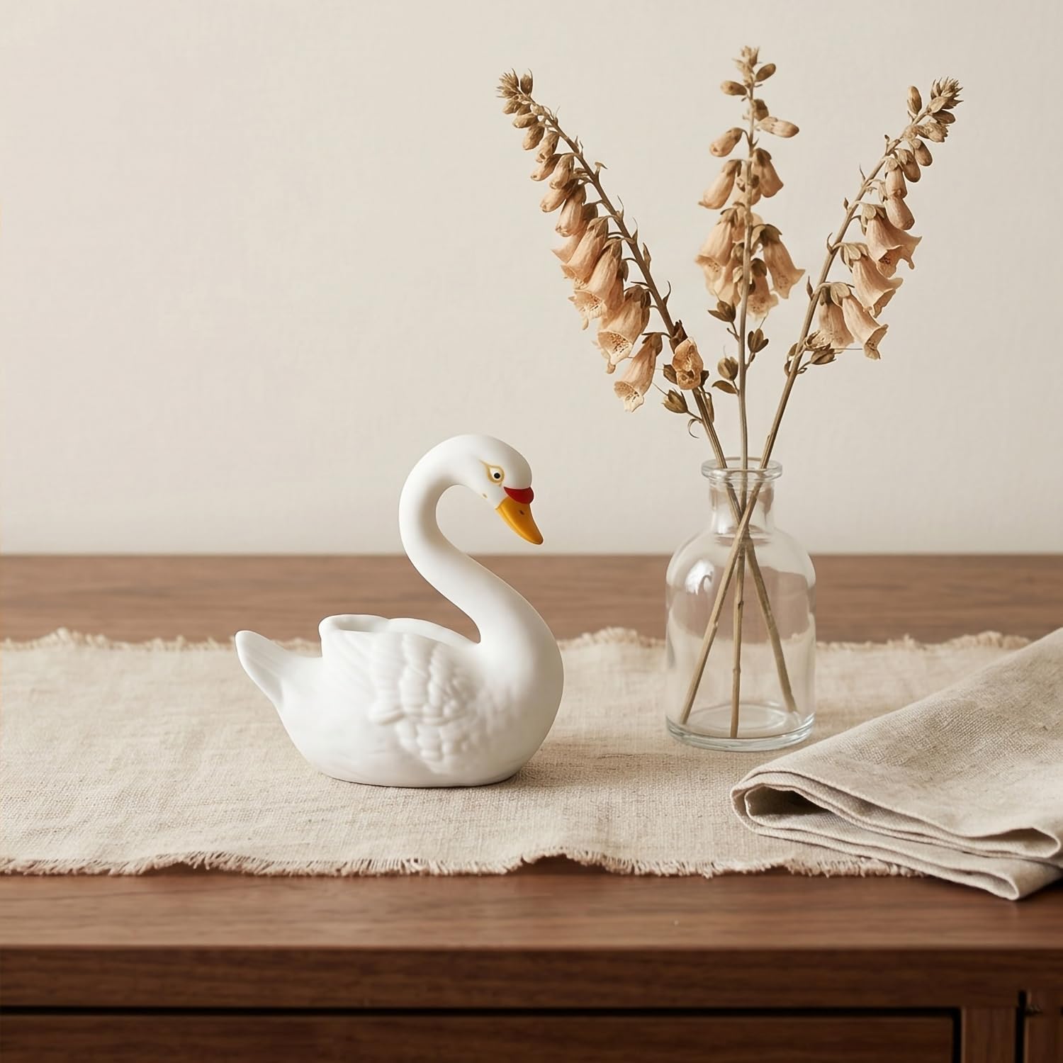 Ceramic Swan Figurine / 2.7 Inche Tall / White