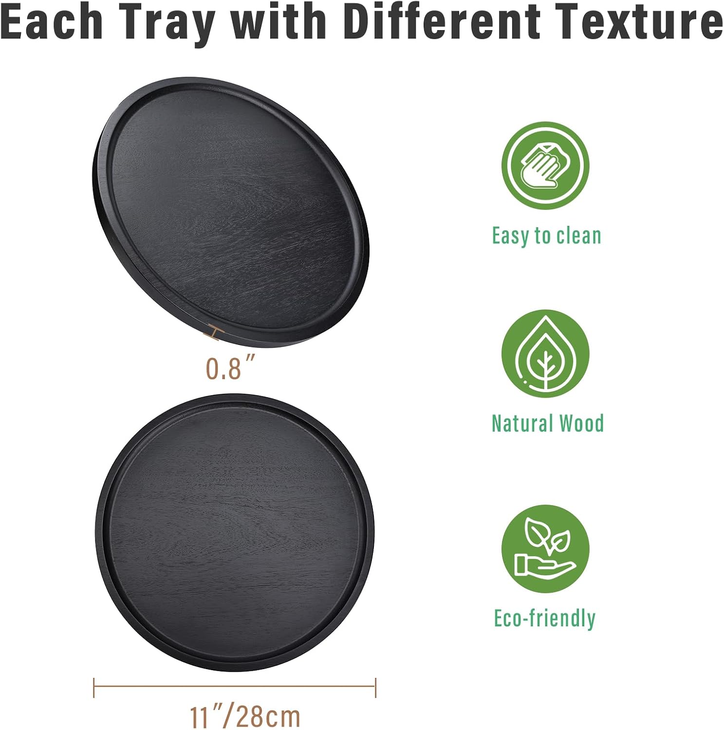 Round Wooden Serving Tray / Black / 11 Inch / Set of 11