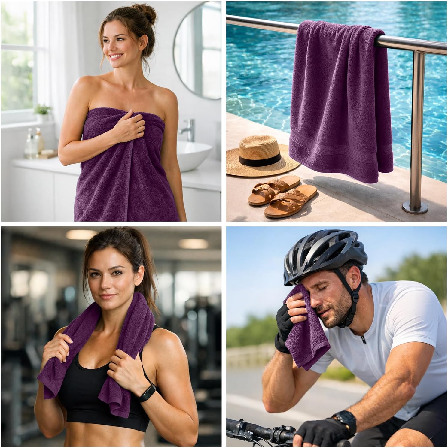 DAN RIVER 8 Piece Luxury Bath Towels for Bathroom, Towel Set, Purple | 2 Bath towels, 2 Hand towels, and 4 Wash Cloths