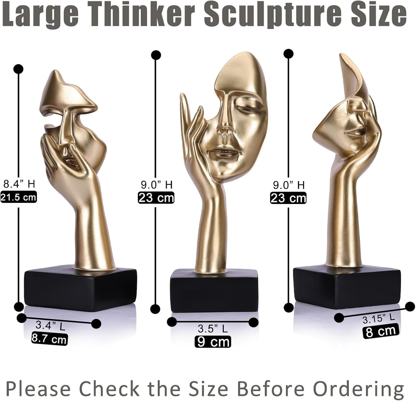 Thinker Large Statue Set / Gold / Set of 9