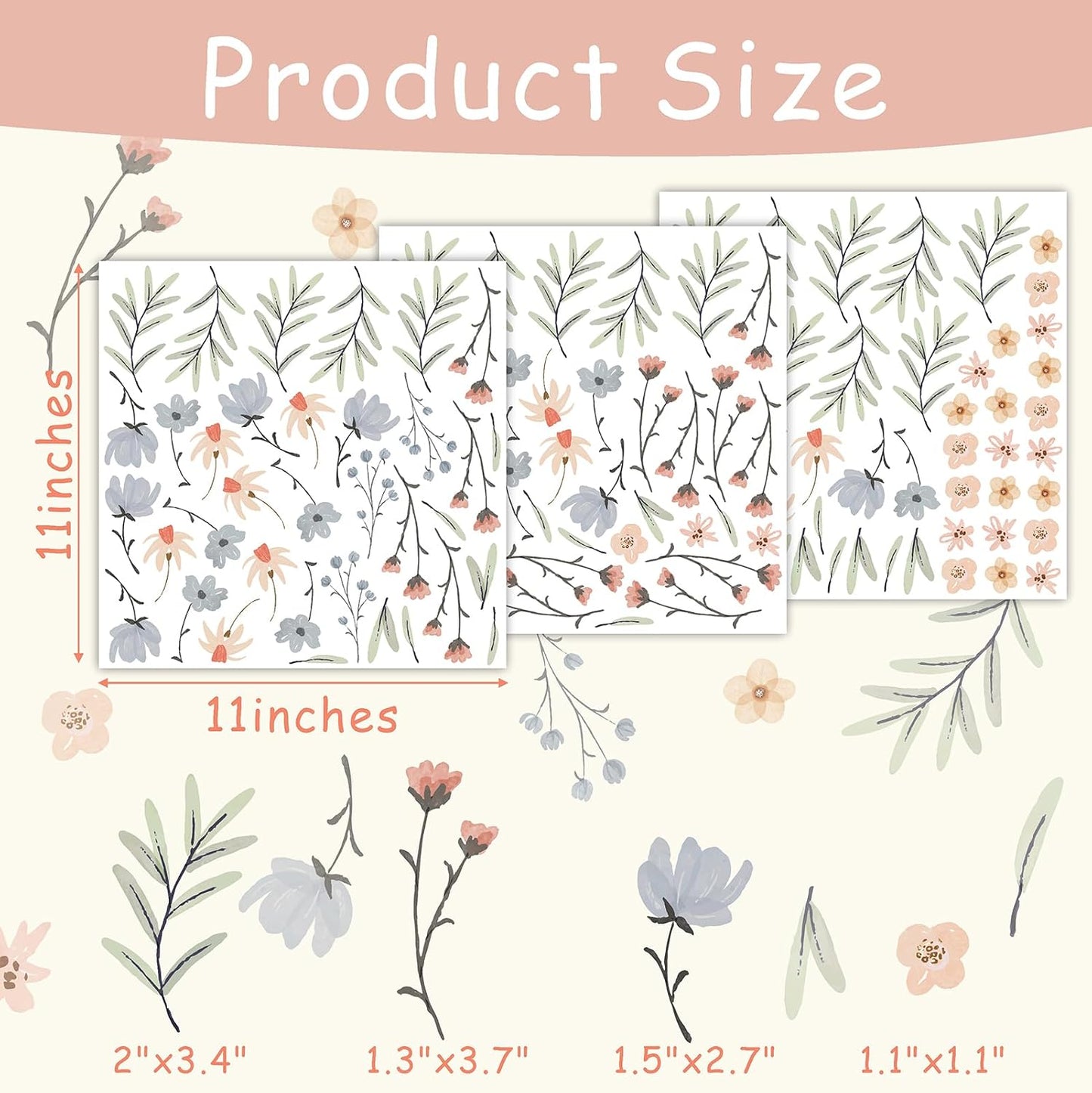 Boho Floral Wall Decals Small Flower Leaf Wall Sticker Botanical Plant / Boho Wallpaper / Green