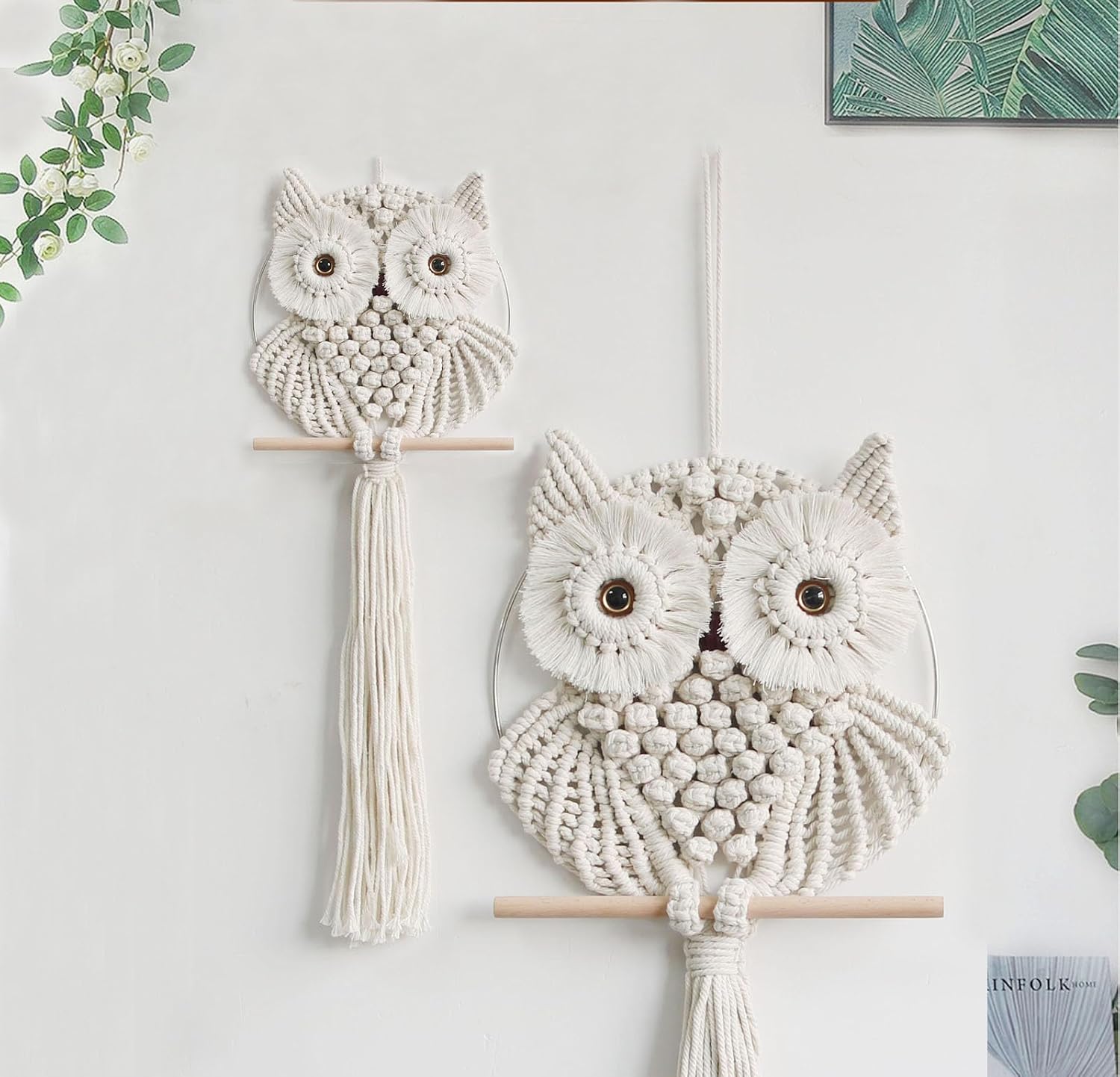 Owl Macrame Wall Hanging-Hand Woven Boho Tapestry-Macrame Wall Decor -Owl Decor / Beige / Small