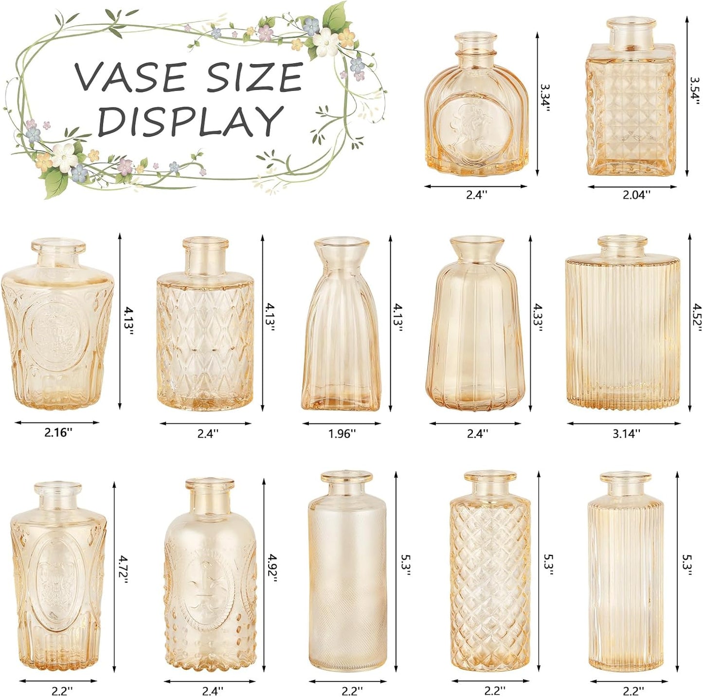 Glass Bud Vases Mini Flower Vase Small Vintage Vases for Centerpiece Table Wedding / Gold
