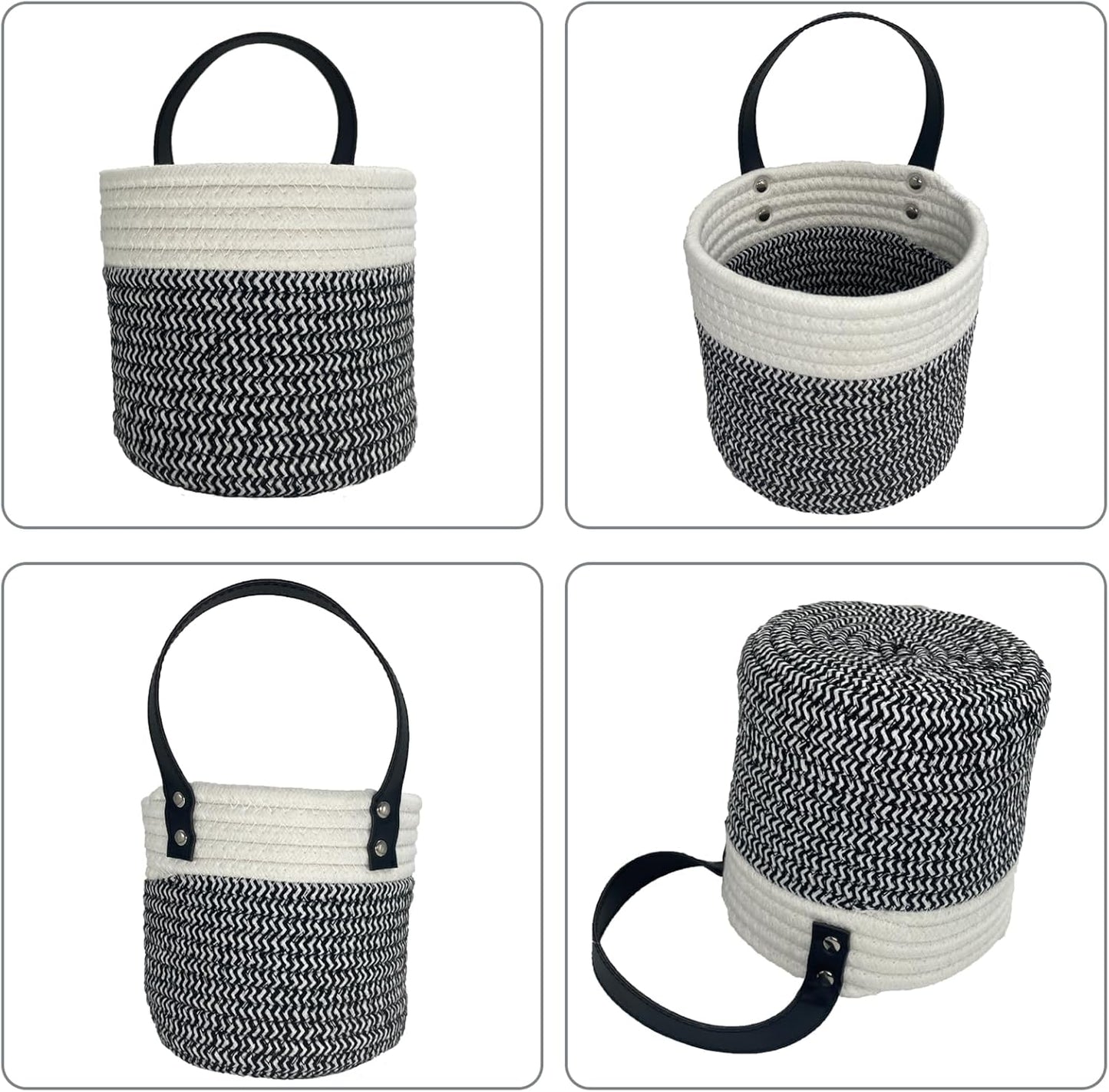 Handles Woven Organizer Storage Basket / Black and White / Set of 2