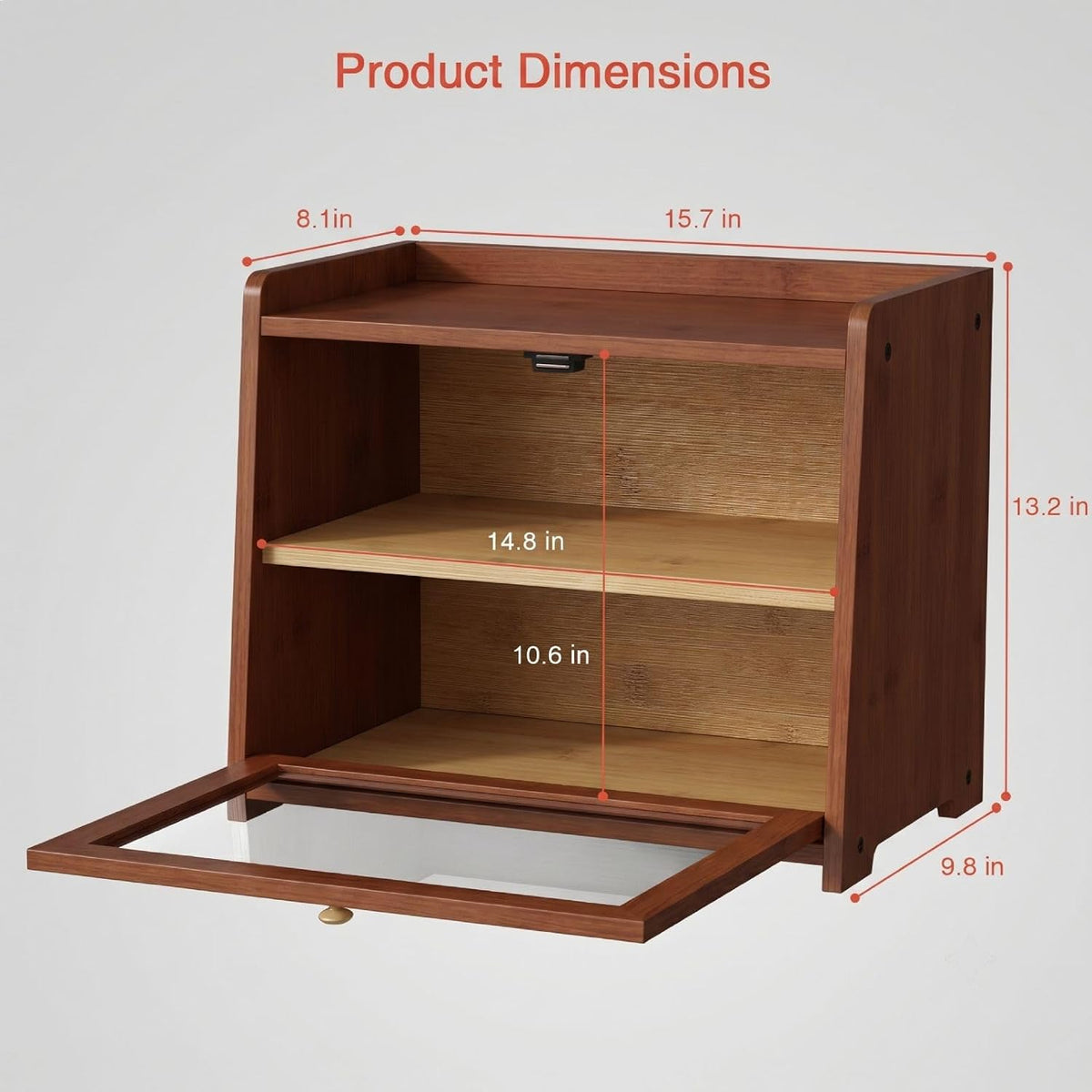 Goozii 2 Tier Bread Box for Kitchen Countertop, Double Layer Breadbox | Dark Brown Bamboo Wood | Storage Cabinet for