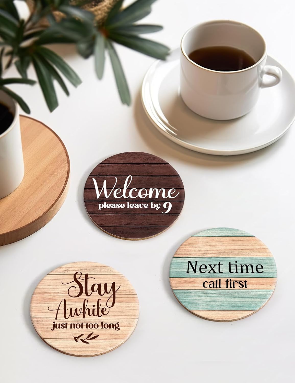 Holder / Funny Farmhouse Bar Cork Drink Coasters / Welcome Coasters / Set of 6