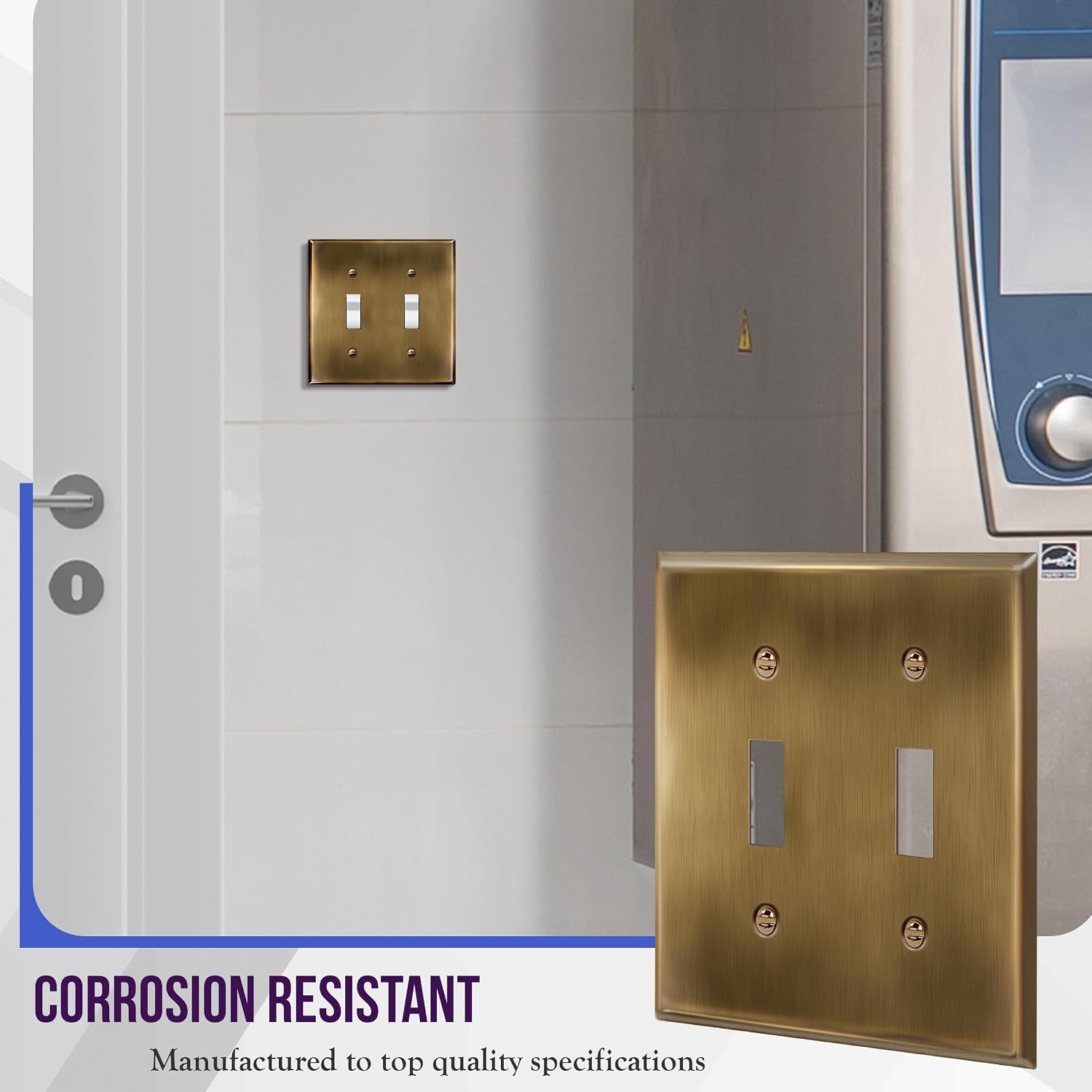 ENERLITES Double Toggle Light Switch Metal Cover Plate, Stainless Steel Wall Plate, Standard Size 2-Gang 4.50" x 4.57"