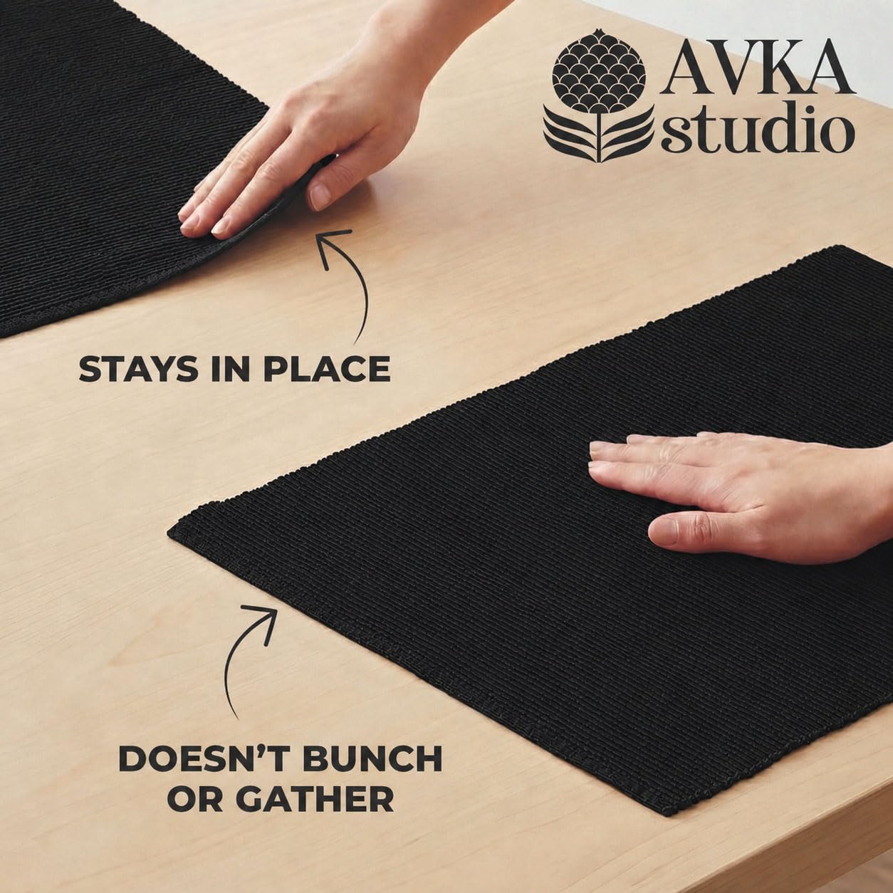 100% Cotton Ribbed Placemats - Set of 6-13 x 19 Inches - Black - Everyday Cloth Table Mats - Thick Construction