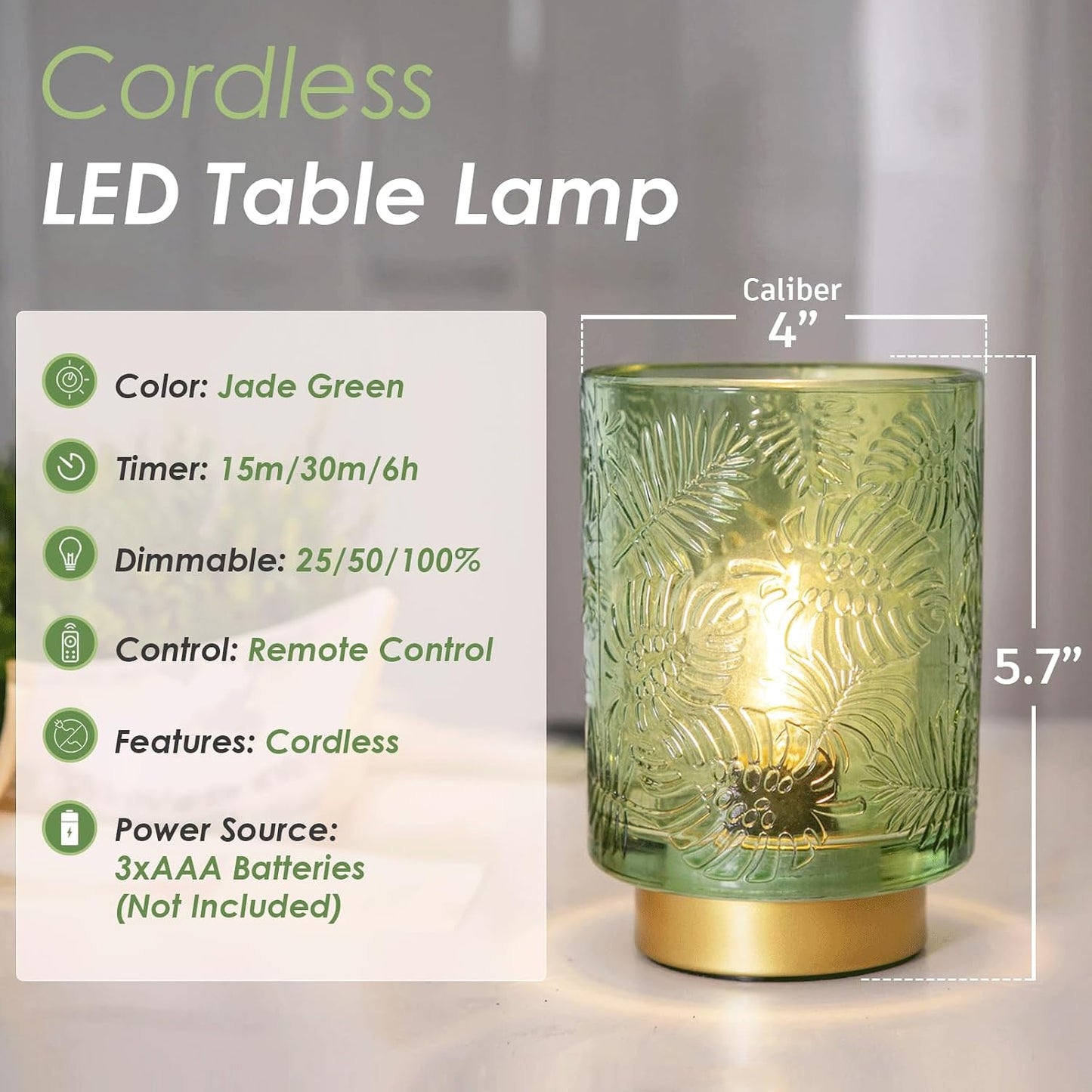 Glass Dimmable Brightness Wireless Lamp / Green
