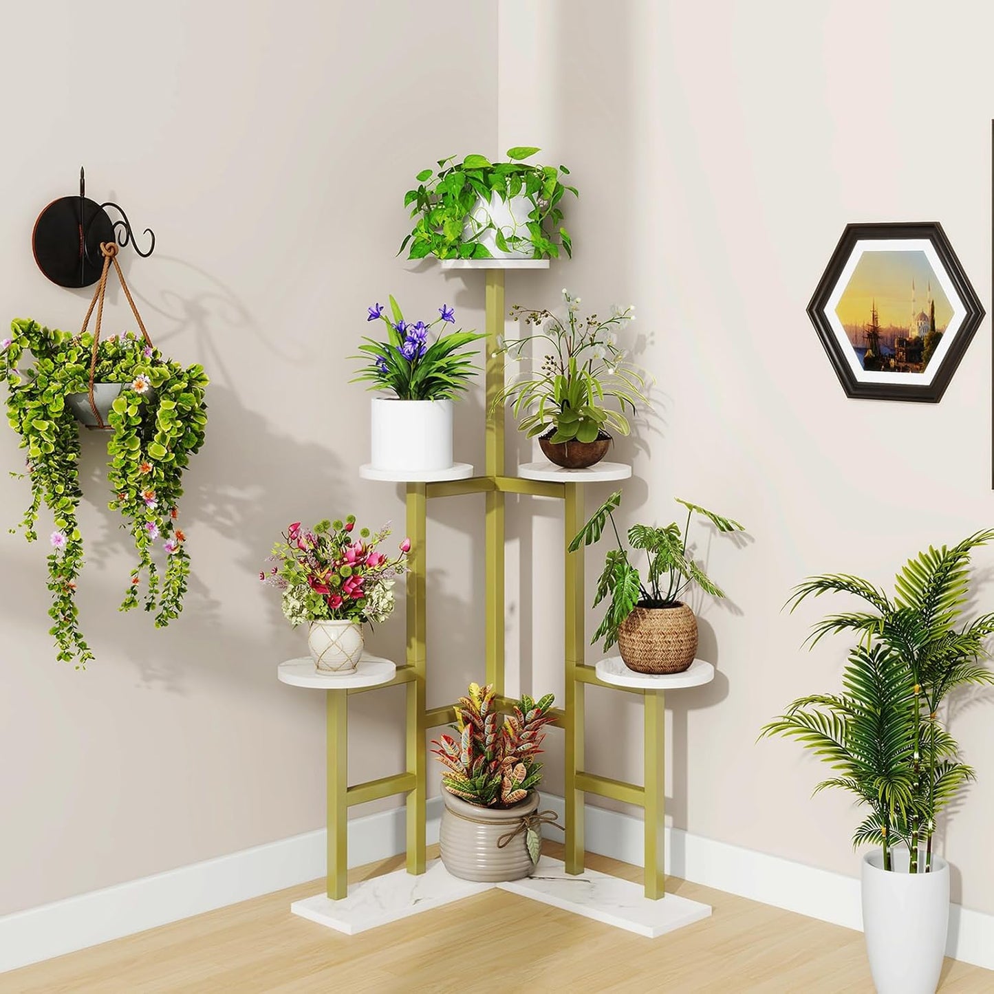 IBUYKE 6 Tier Plant Stand Indoor, Tall Flower Pot Stand for Multiple Plants, Tiered Corner Plant Shelf for Living Room