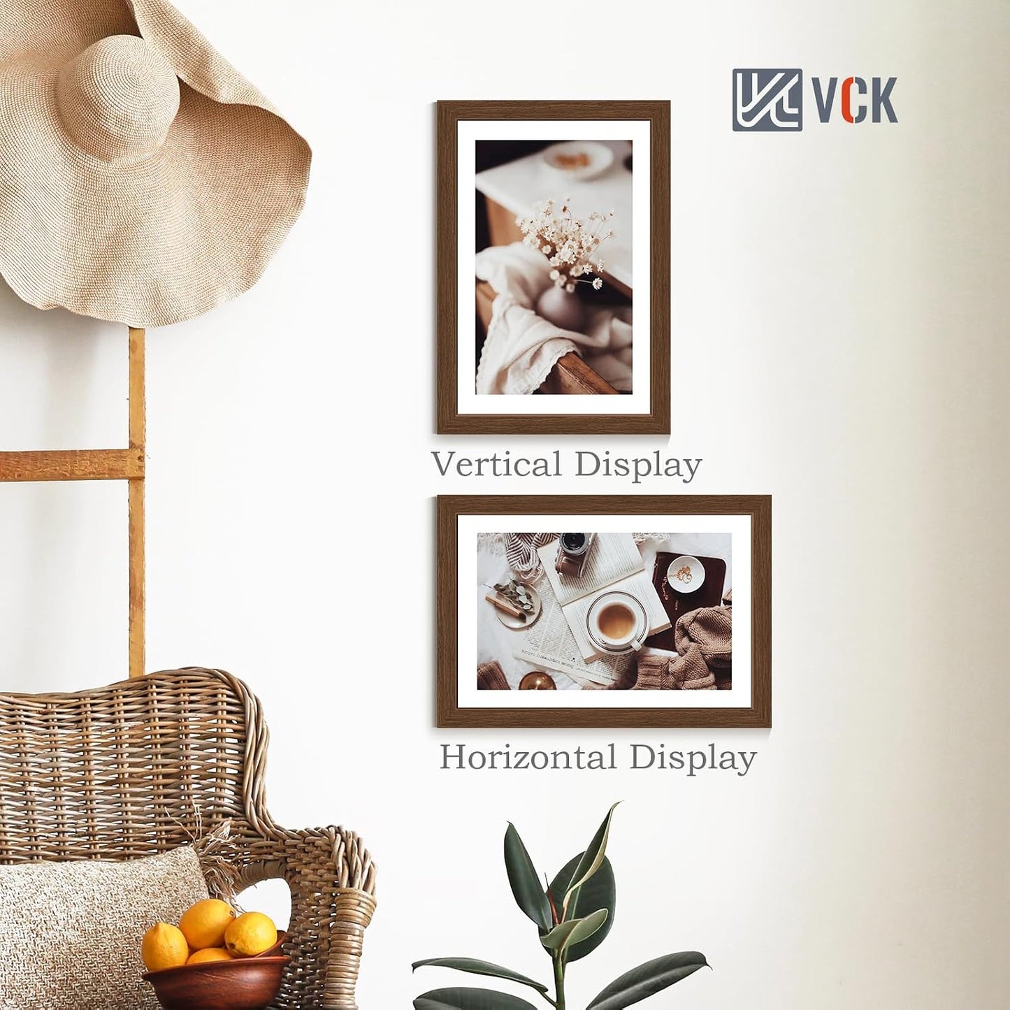VCK 12x18 Frame Brown 4 Pack, Wide Thick Wood Border, for Poster/Print | Exclusive Woodgrain, Wall Hanging, HD
