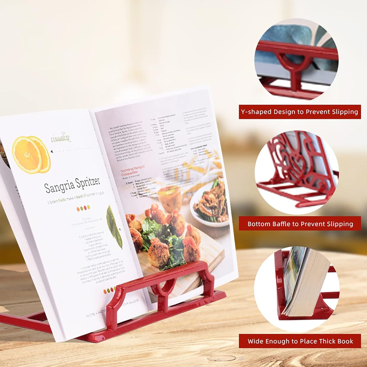 Cookbook Stand, Cast Iron Heavy-Duty Recipe Book Holder, Kitchen Vintage Recipe Book Holder, Reading Rest Holder for