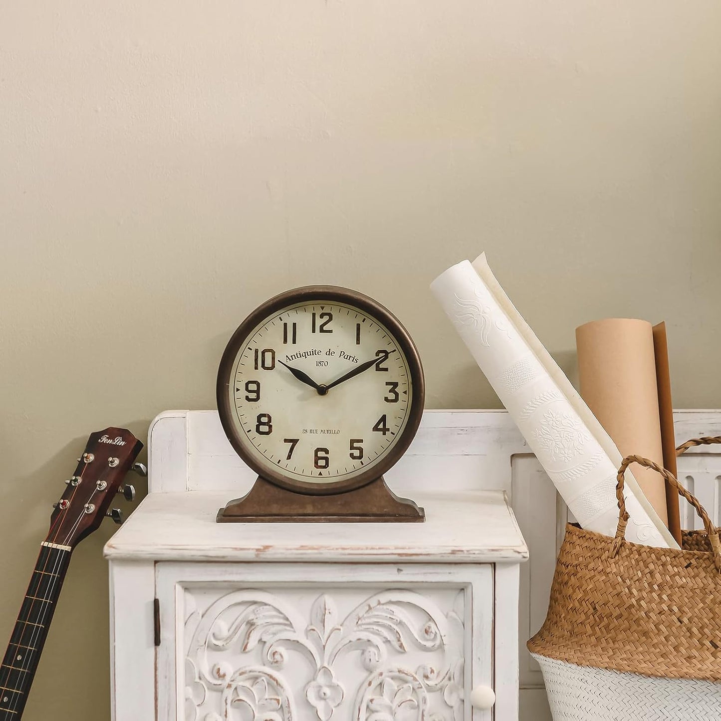 NIKKY HOME Antique Mantel Clock, Large Table Clock, Battery Operated | Decorative Table Clock for Home, Office, Living