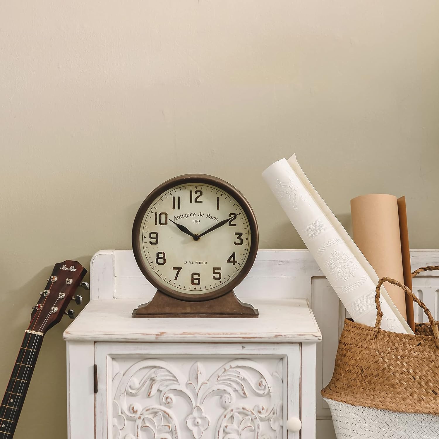 NIKKY HOME Antique Mantel Clock, Large Table Clock, Battery Operated | Decorative Table Clock for Home, Office, Living
