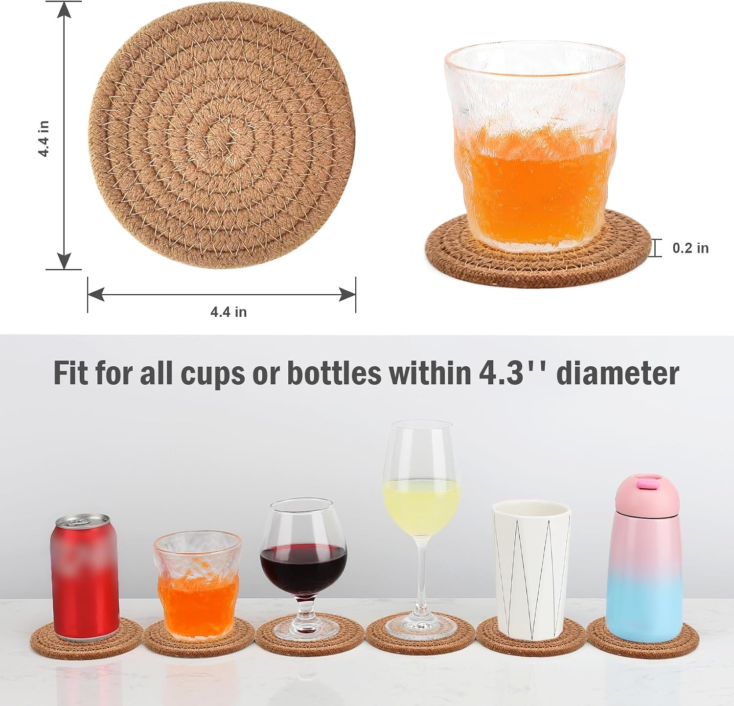 Holder / Cotton Woven Absorbent Coasters for Drinks / Brown / Set of 8