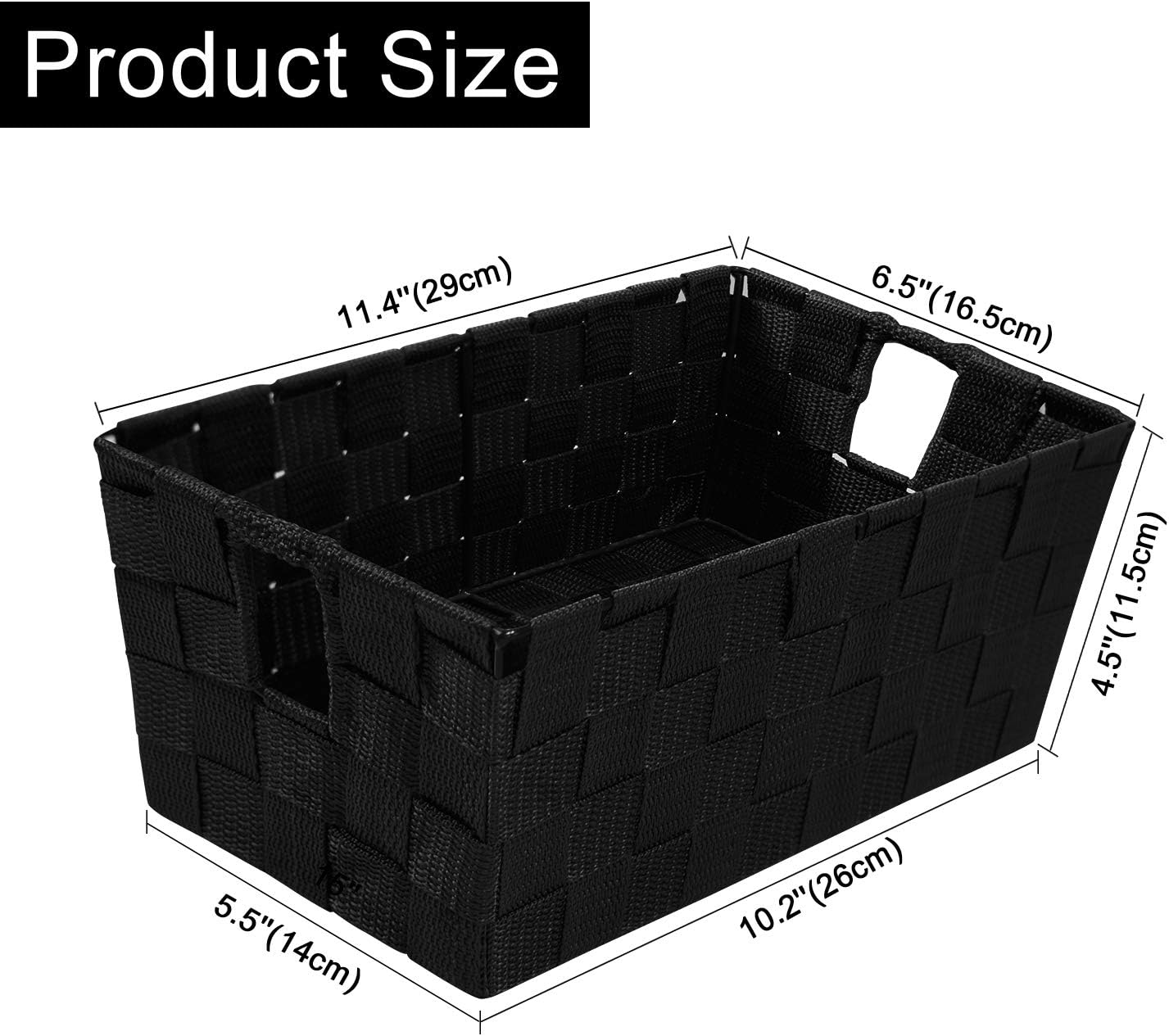 Woven Black Storage Baskets Shelf Tote Boxes Container / Woven Strap Black / Set of 3