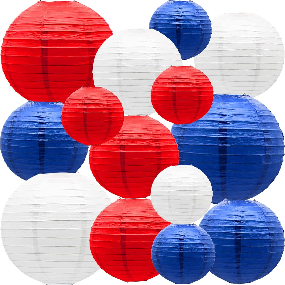 YIOTJUNL 14 Pcs Red White Blue Hanging Paper Lanterns Patriotic Party Decor
