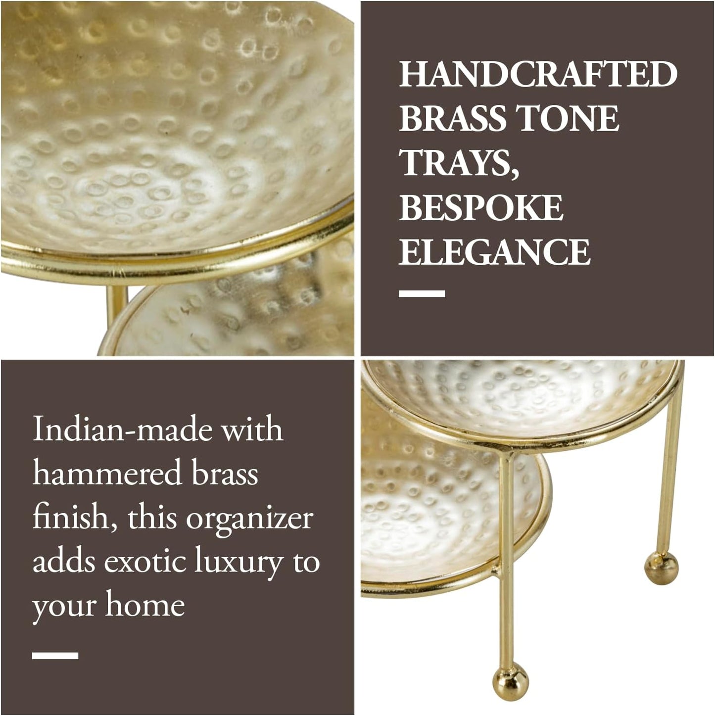 Hammered Brass Plated Metal Ring Tray / Brass, 4 Tier